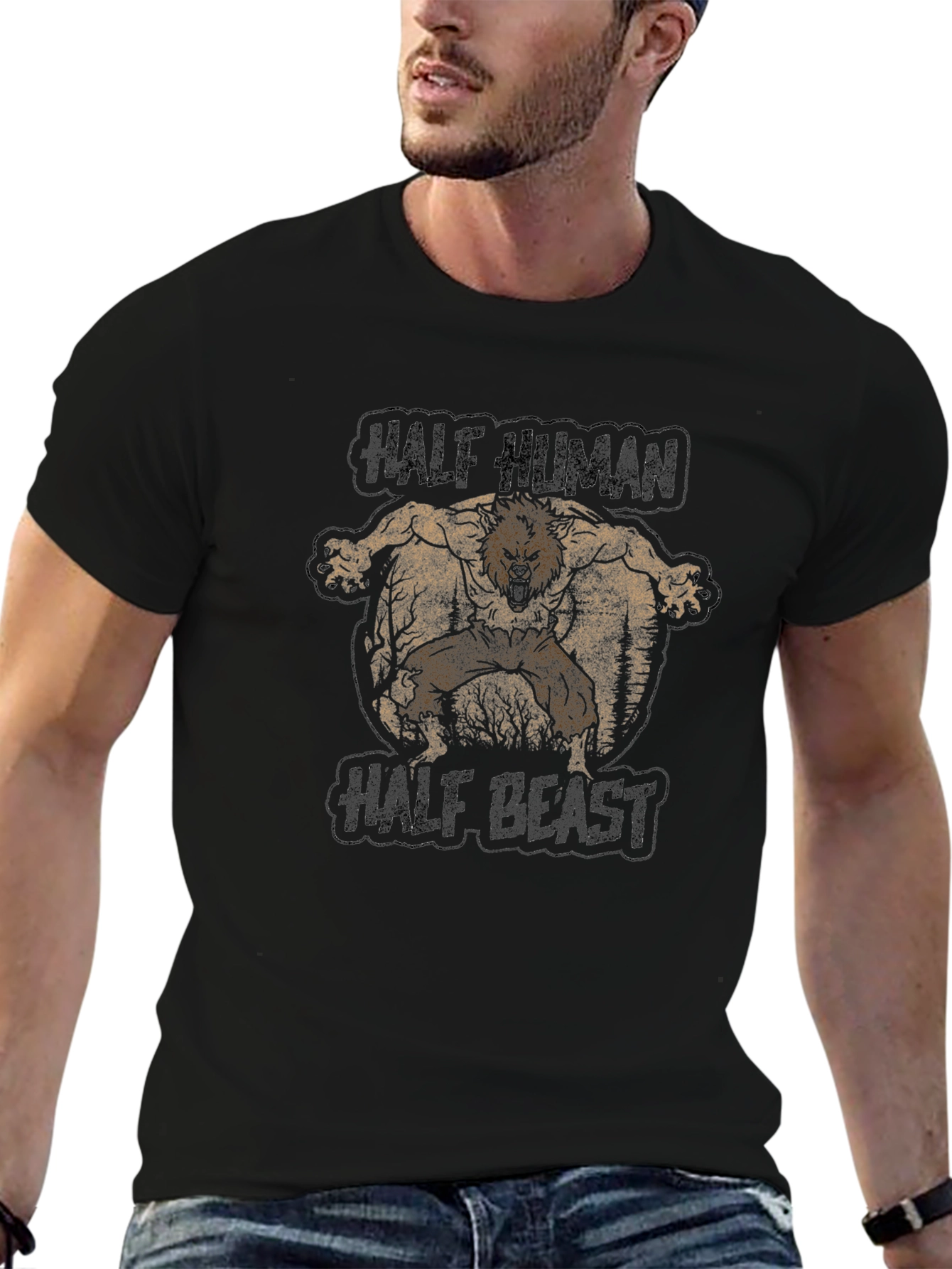 Half Human Half Beast Graphic T-Shirt