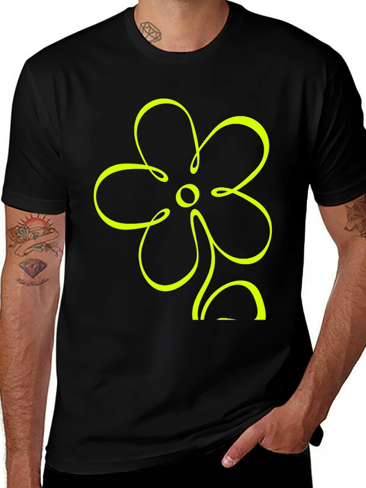 Black T-Shirt with Neon Flower Graphic