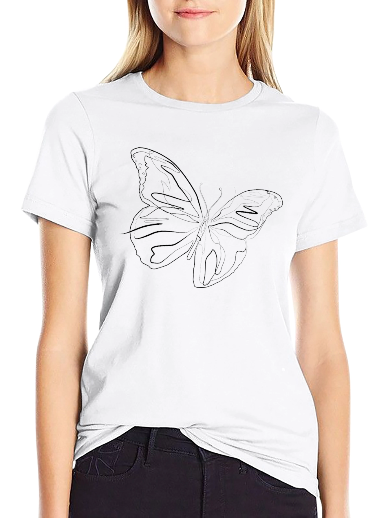 Butterfly Outline Graphic T-Shirt - Black