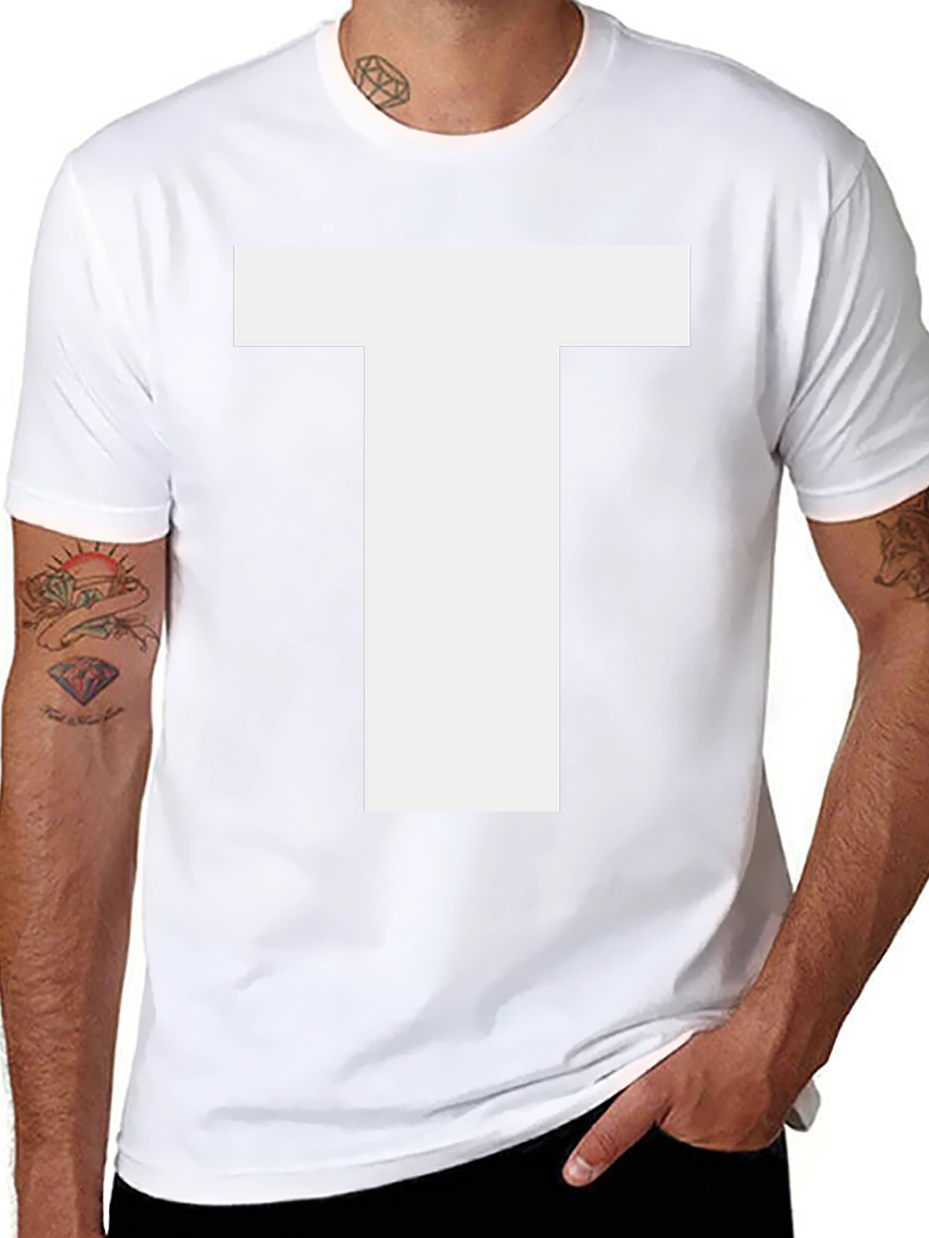 Bold White Letter T Graphic Black Cotton T-Shirt