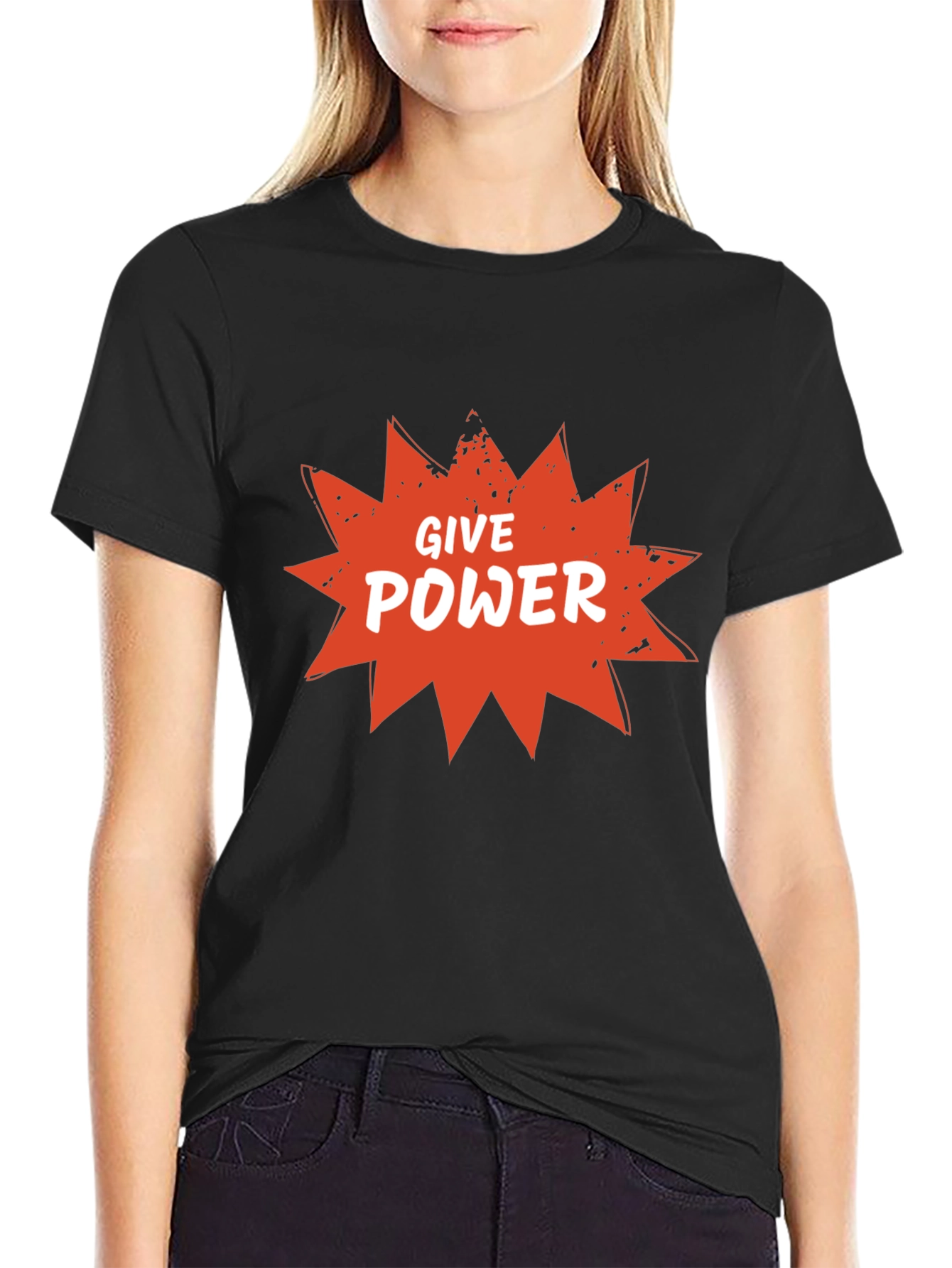 Give Power Graphic Tee - Black Cotton Blend