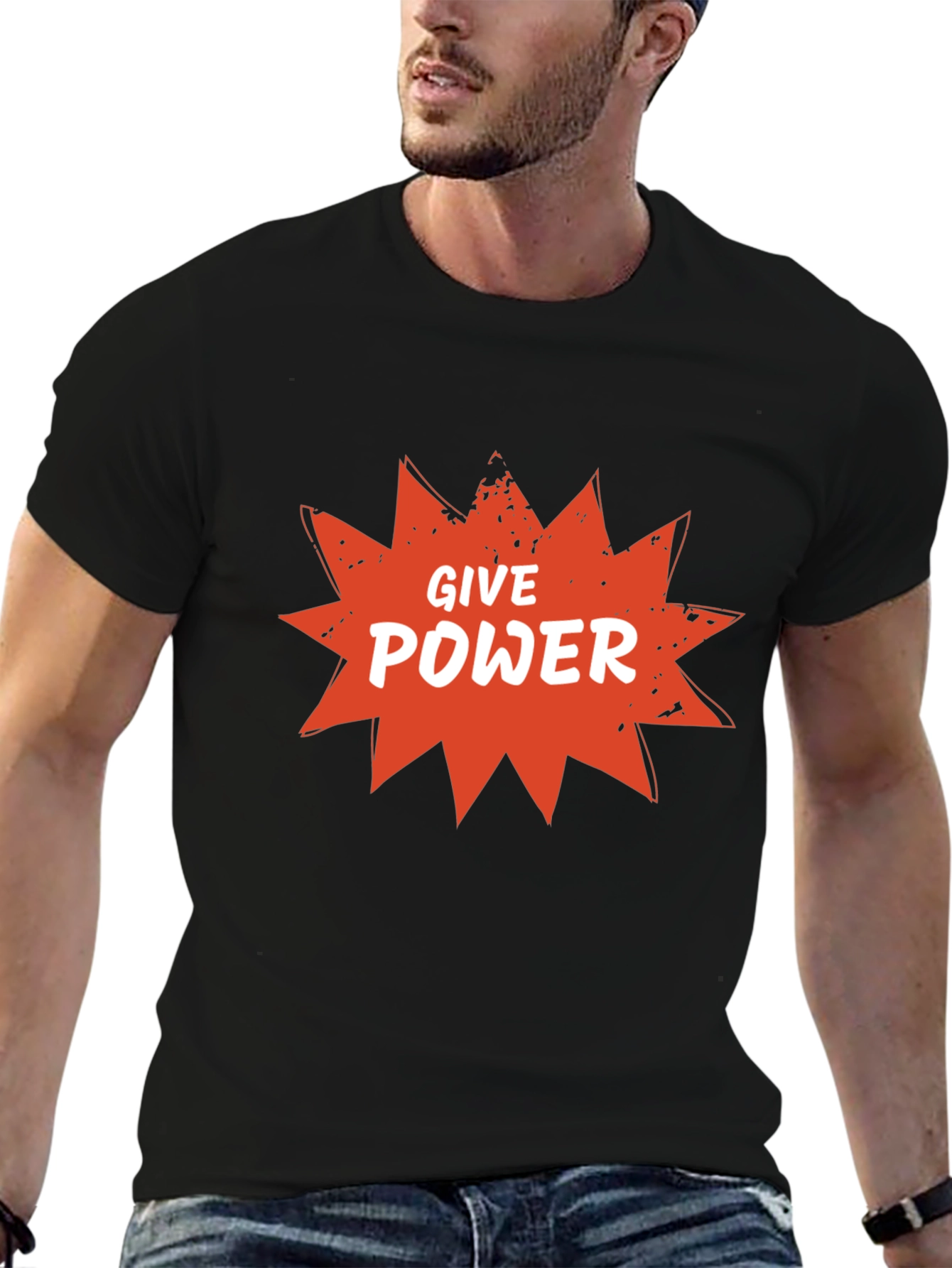 Give Power Graphic Tee - Black Cotton Blend
