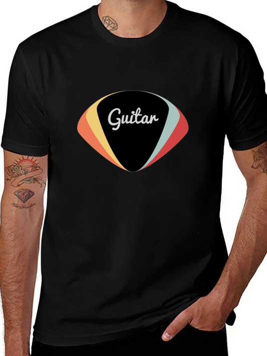 Retro Guitar Pick Graphic Tee - Black Cotton