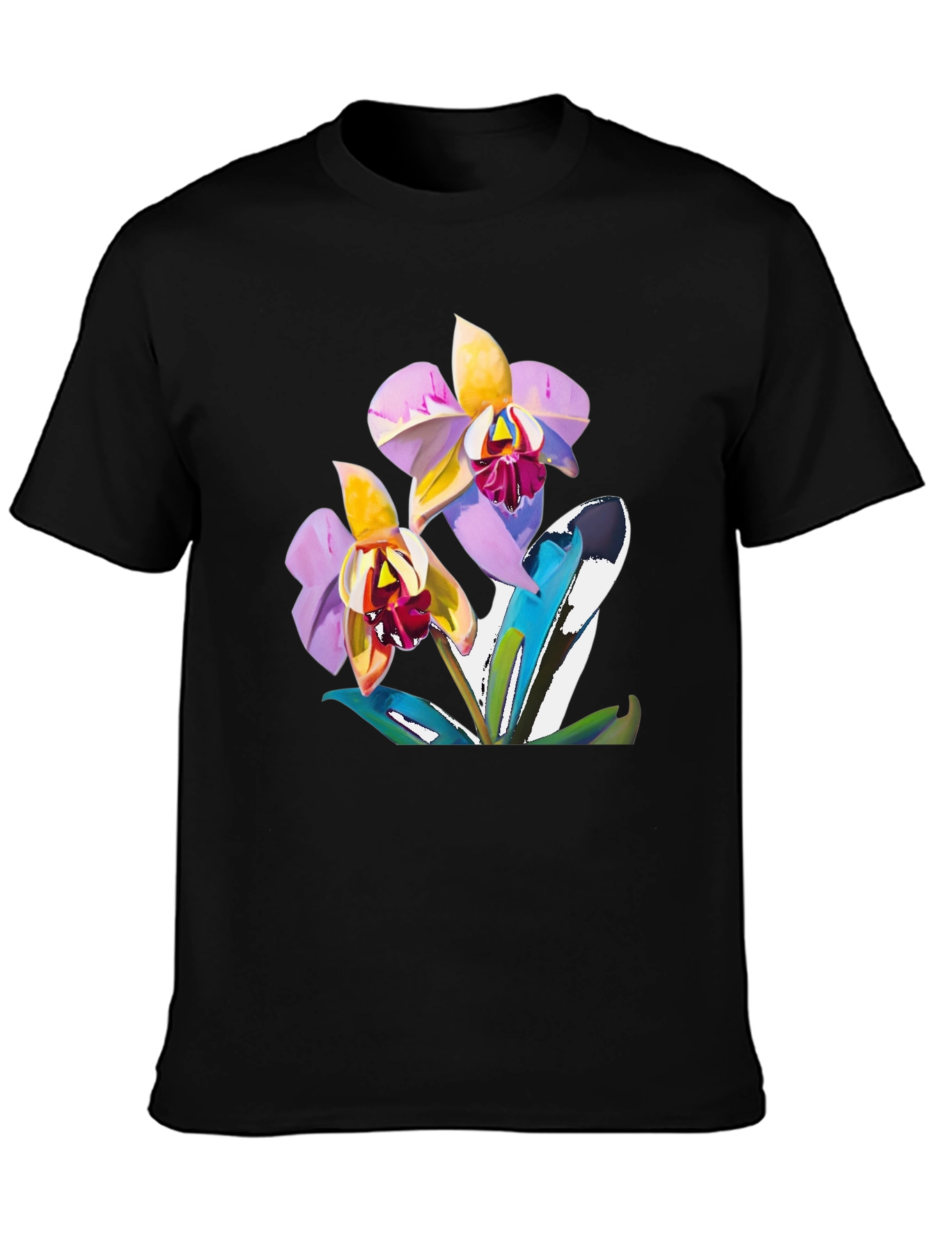 Orchid Graphic T-Shirt - Black Cotton Blend