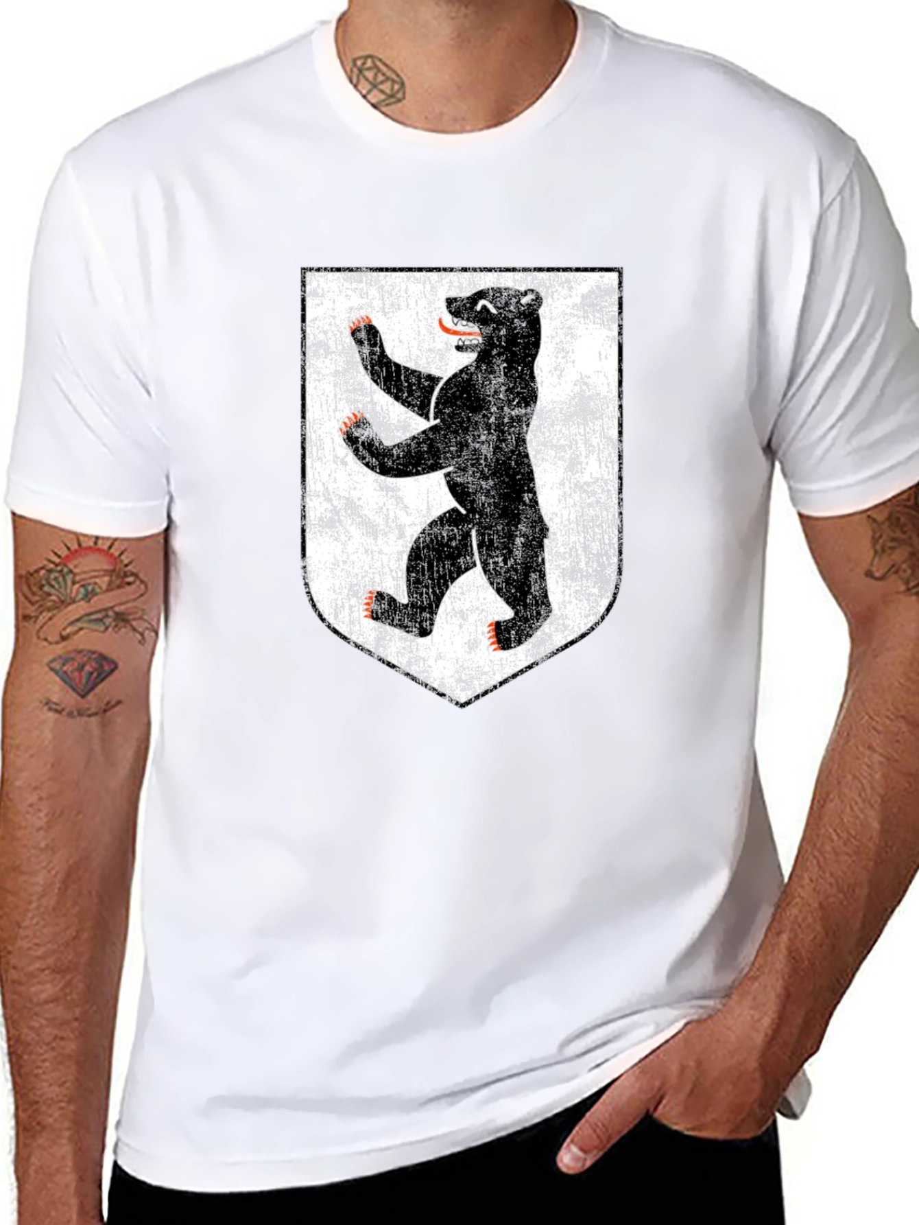 Berlin Bear Graphic T-Shirt - Distressed Shield Design