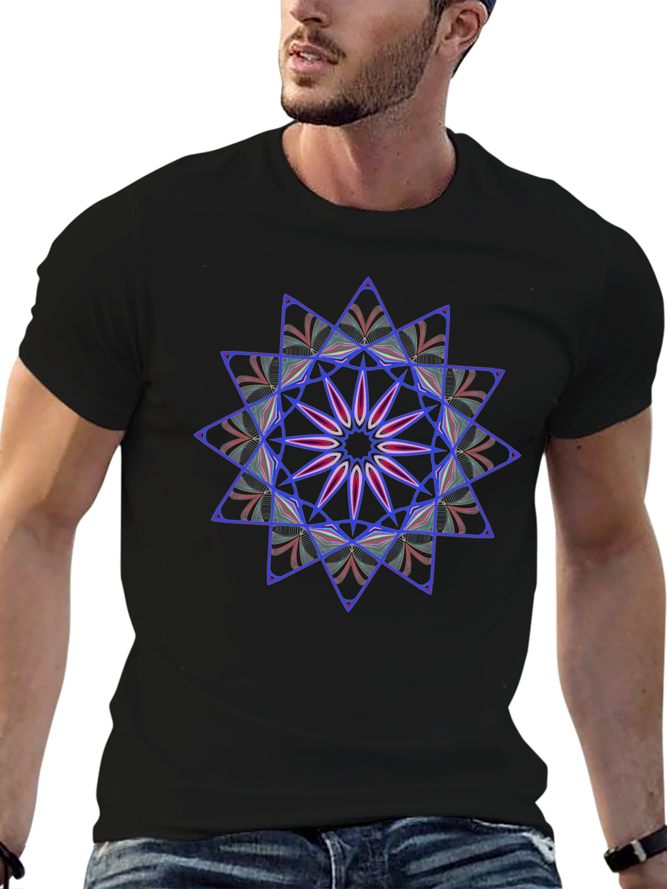 Geometric Starburst Graphic Tee - Black