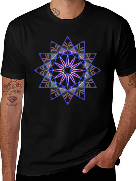 Geometric Starburst Graphic Tee - Black