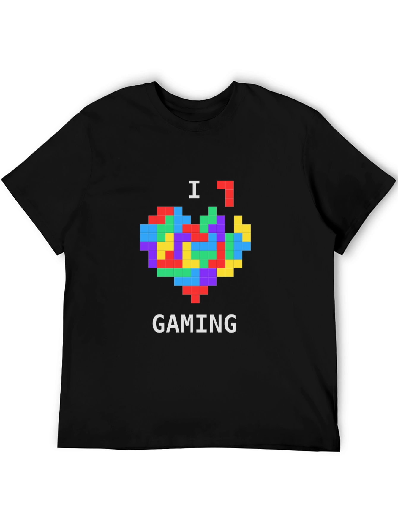I Love Gaming Pixel Heart Black T-Shirt
