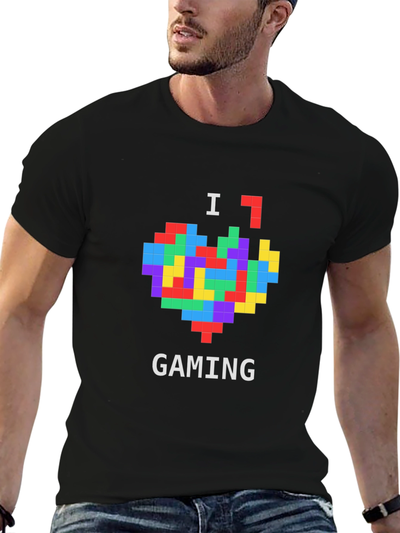I Love Gaming Pixel Heart Black T-Shirt