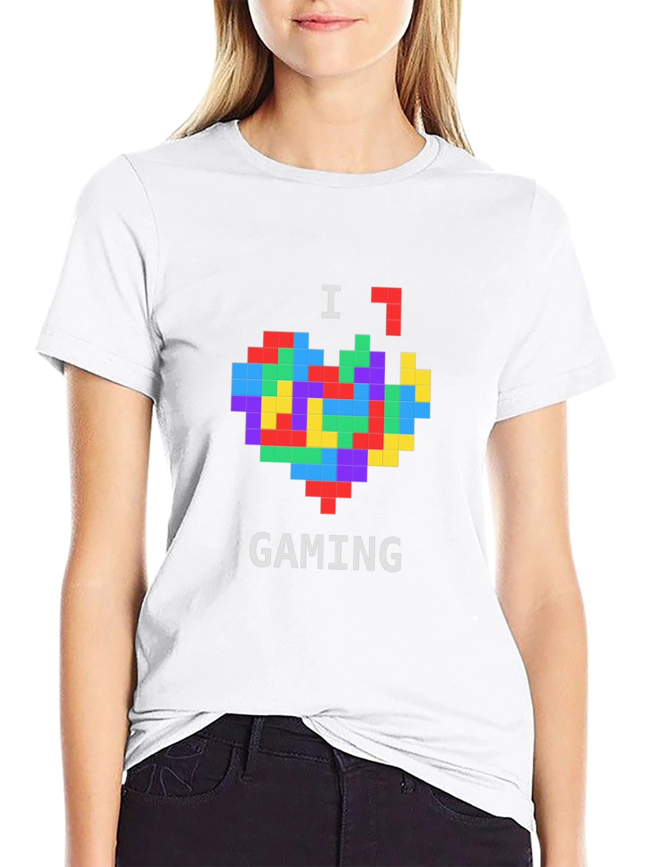 I Love Gaming Pixel Heart Black T-Shirt