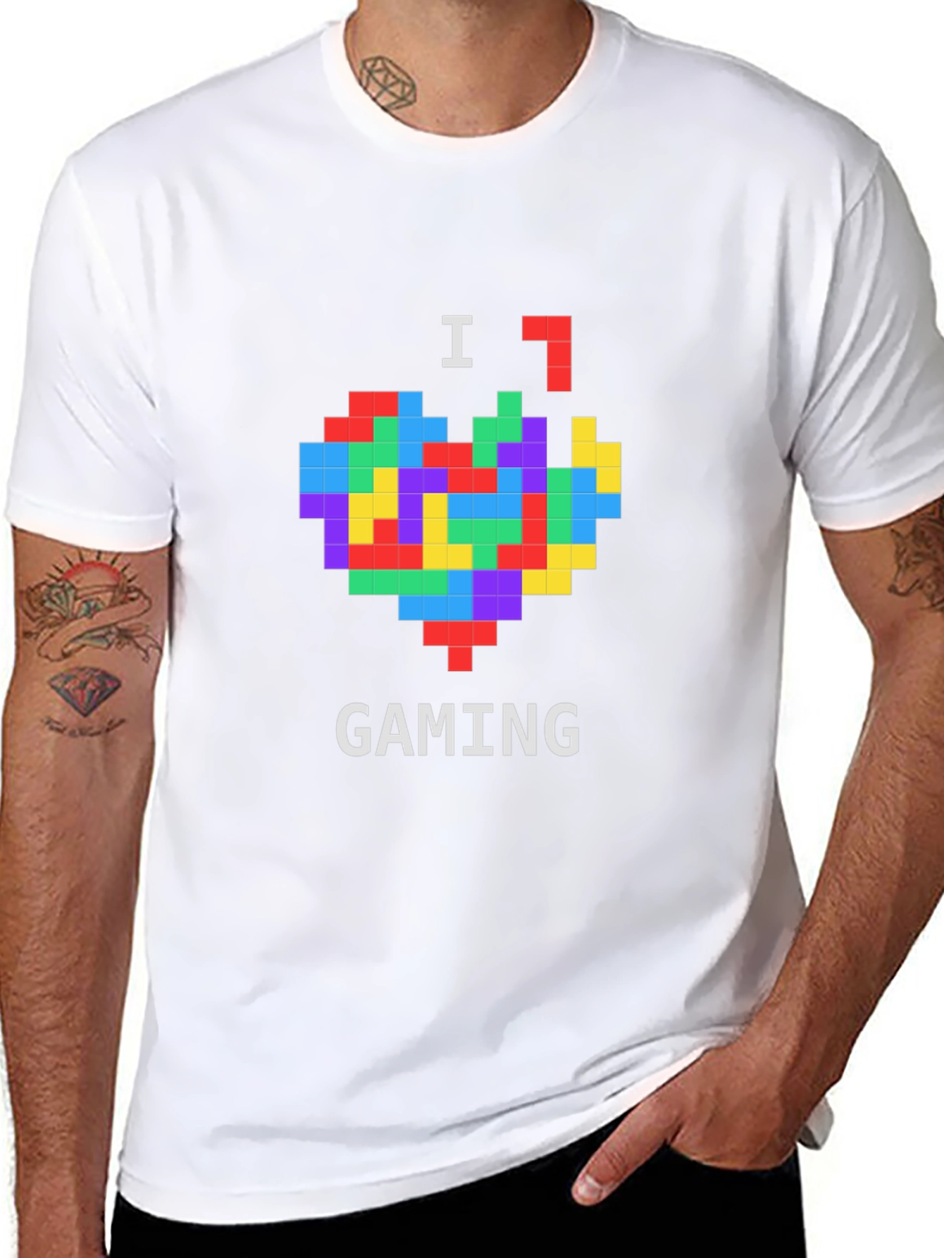 I Love Gaming Pixel Heart Black T-Shirt