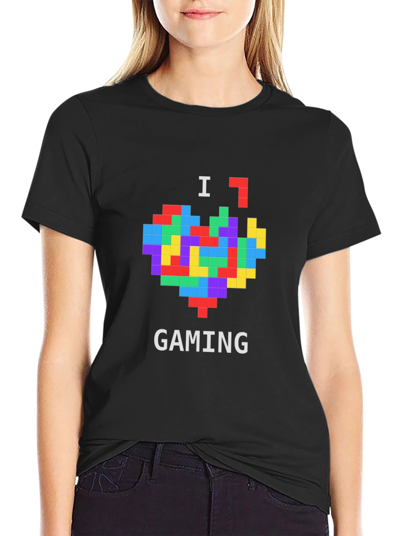 I Love Gaming Pixel Heart Black T-Shirt