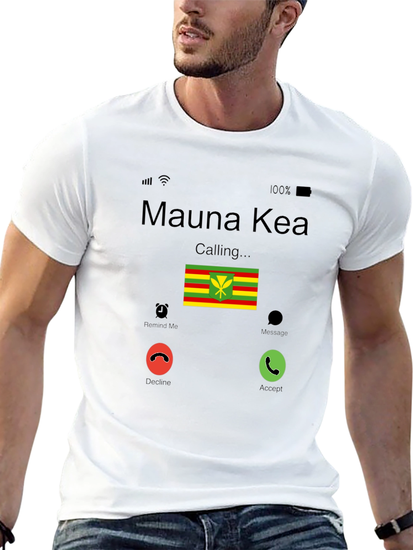 Mauna Kea Calling T-Shirt - Hawaiian Flag Design