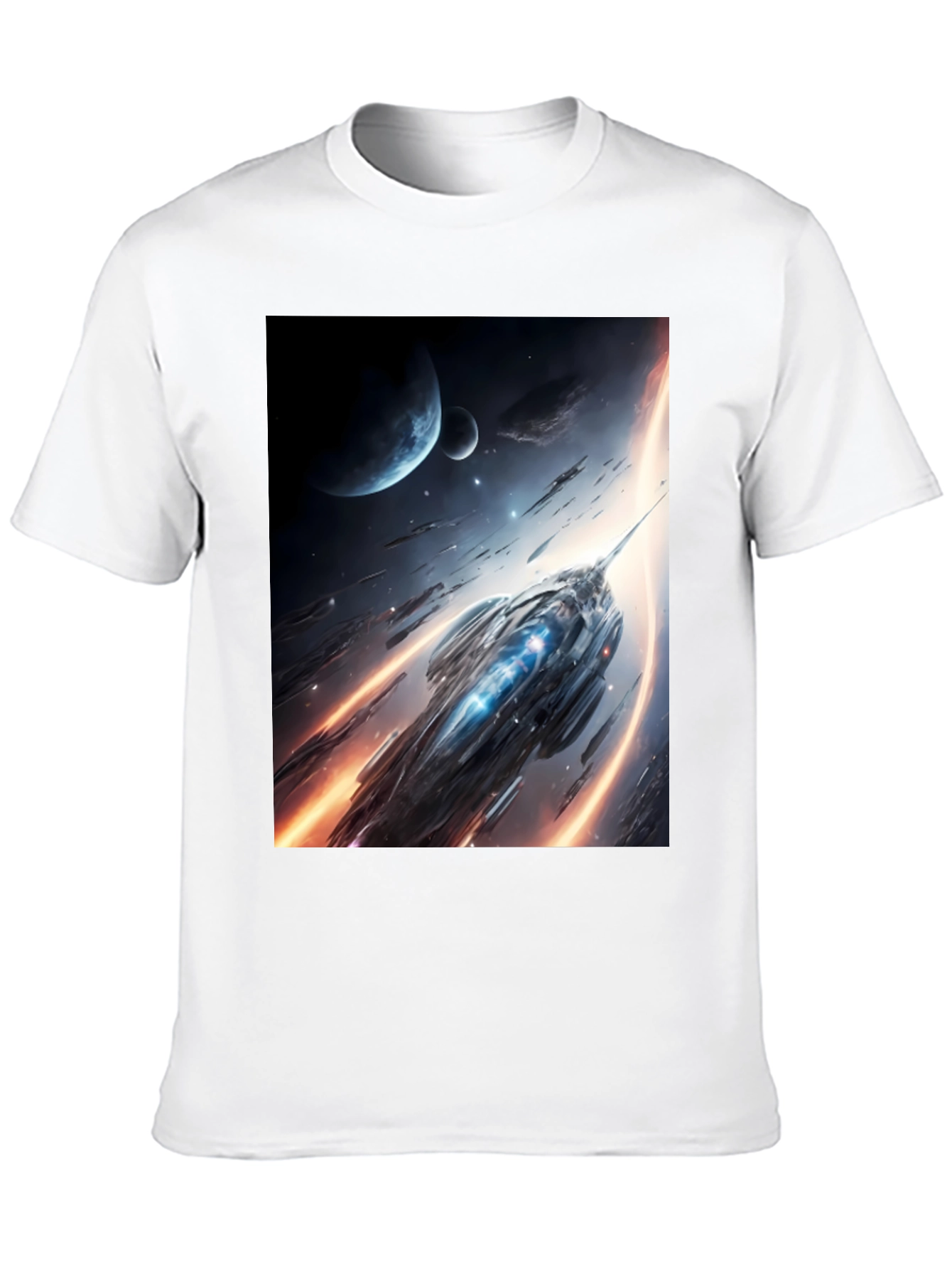 Sci-Fi Spaceship Graphic Black T-Shirt