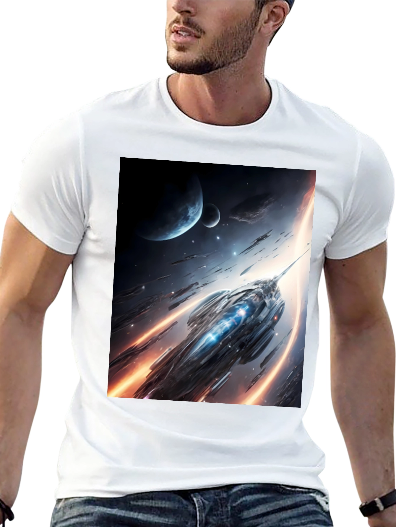 Sci-Fi Spaceship Graphic Black T-Shirt