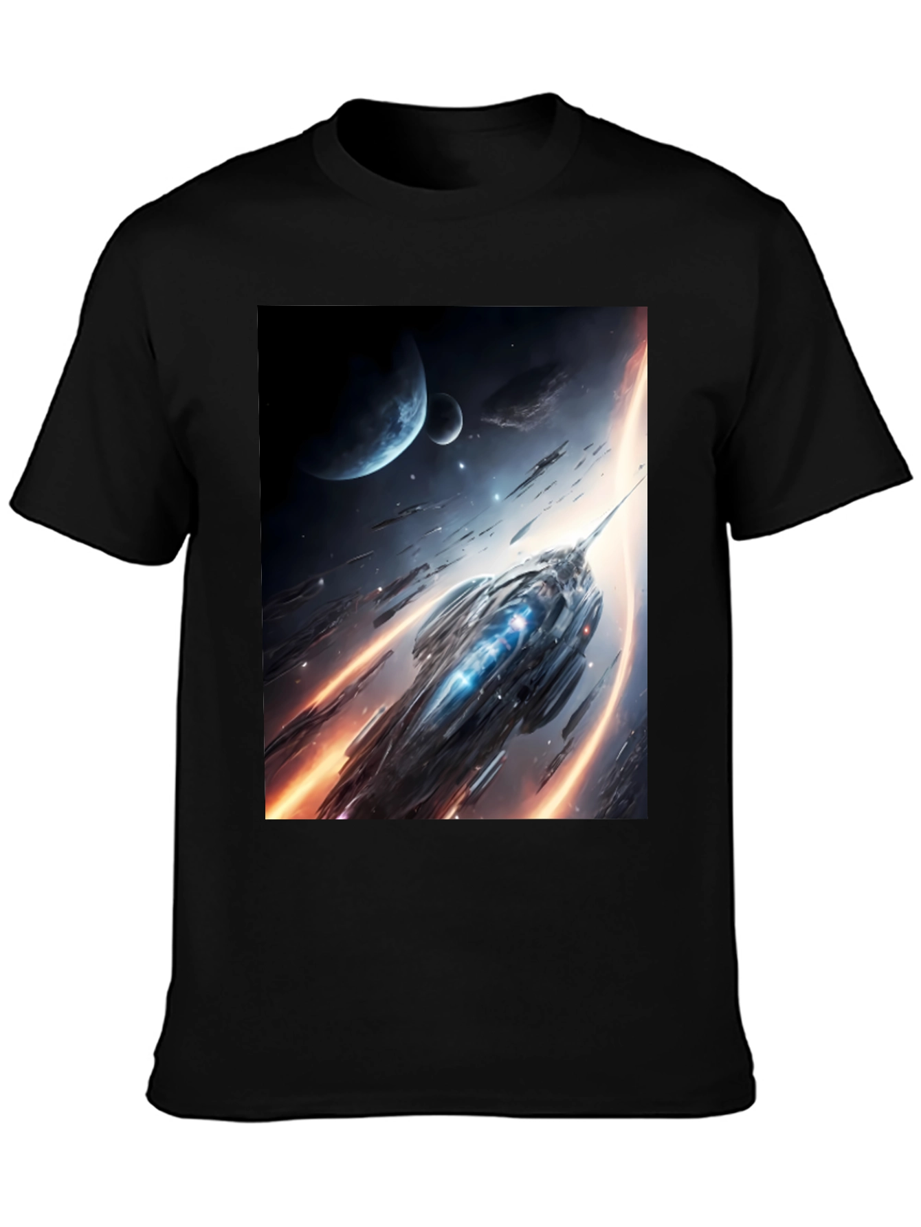 Sci-Fi Spaceship Graphic Black T-Shirt