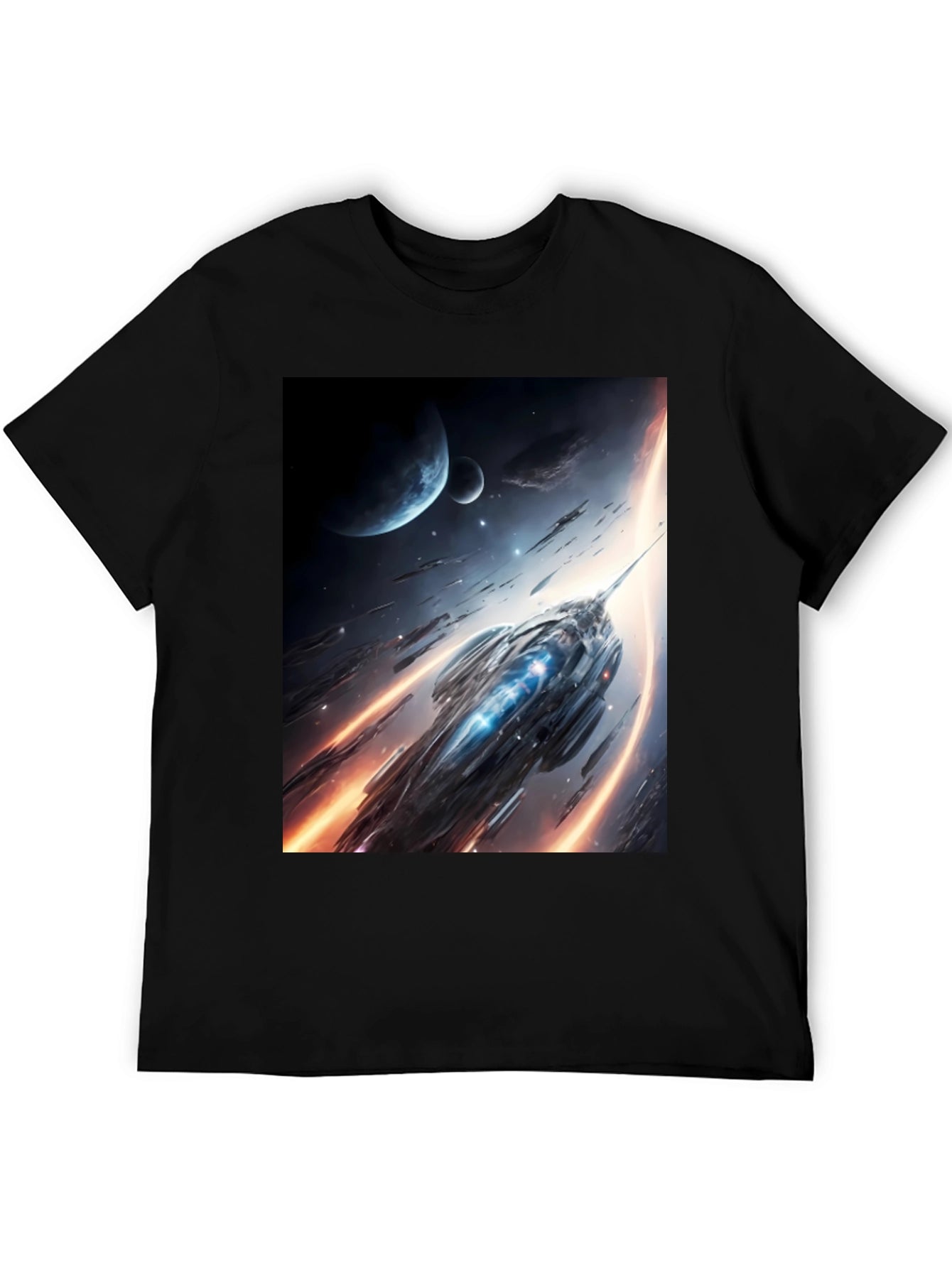 Sci-Fi Spaceship Graphic Black T-Shirt