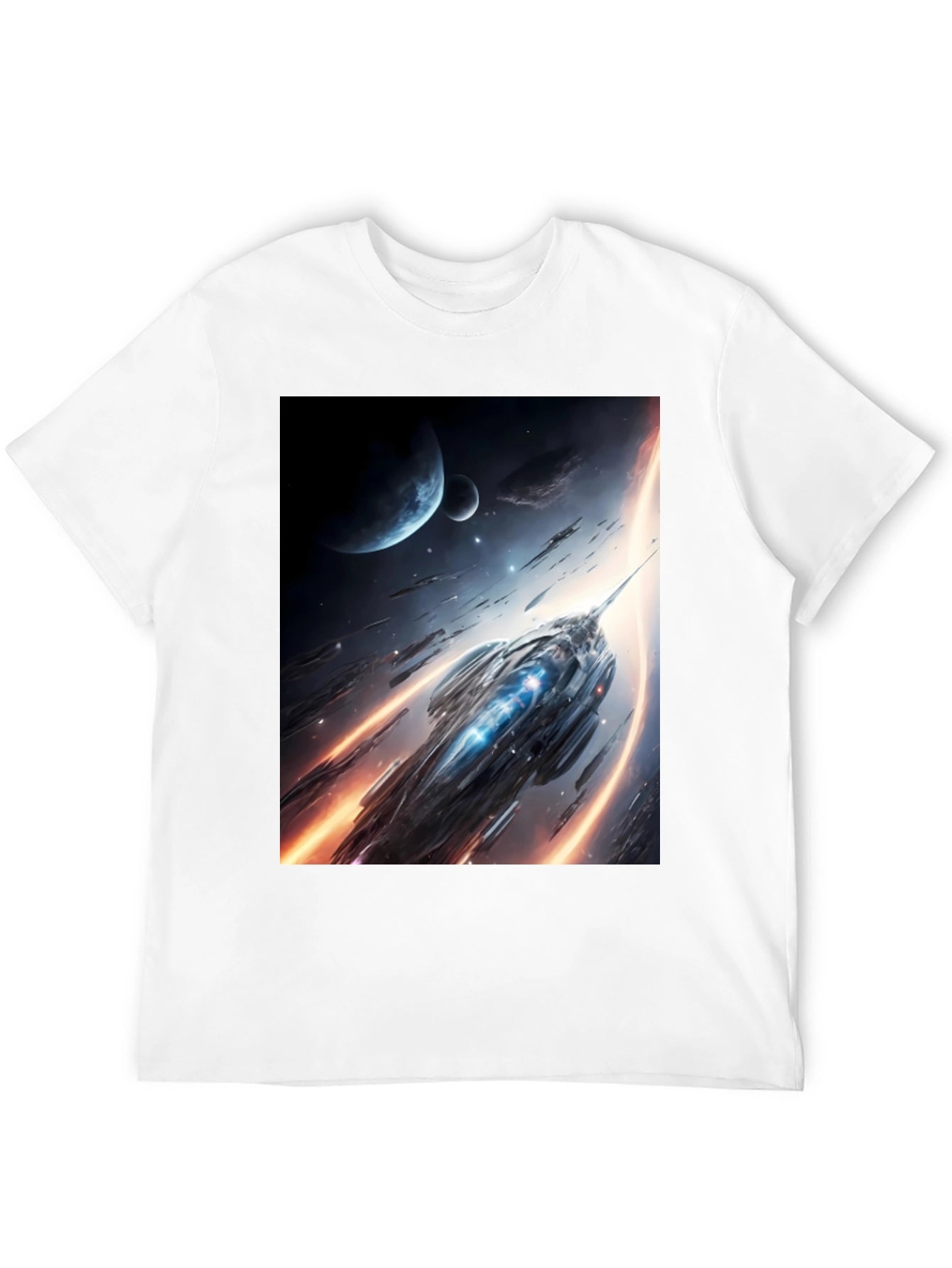 Sci-Fi Spaceship Graphic Black T-Shirt