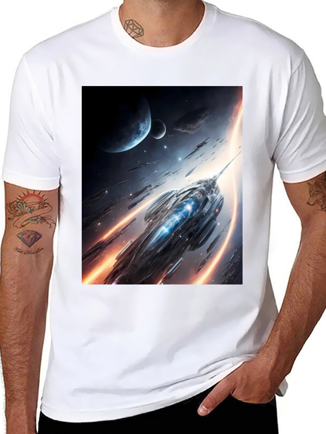 Sci-Fi Spaceship Graphic Black T-Shirt