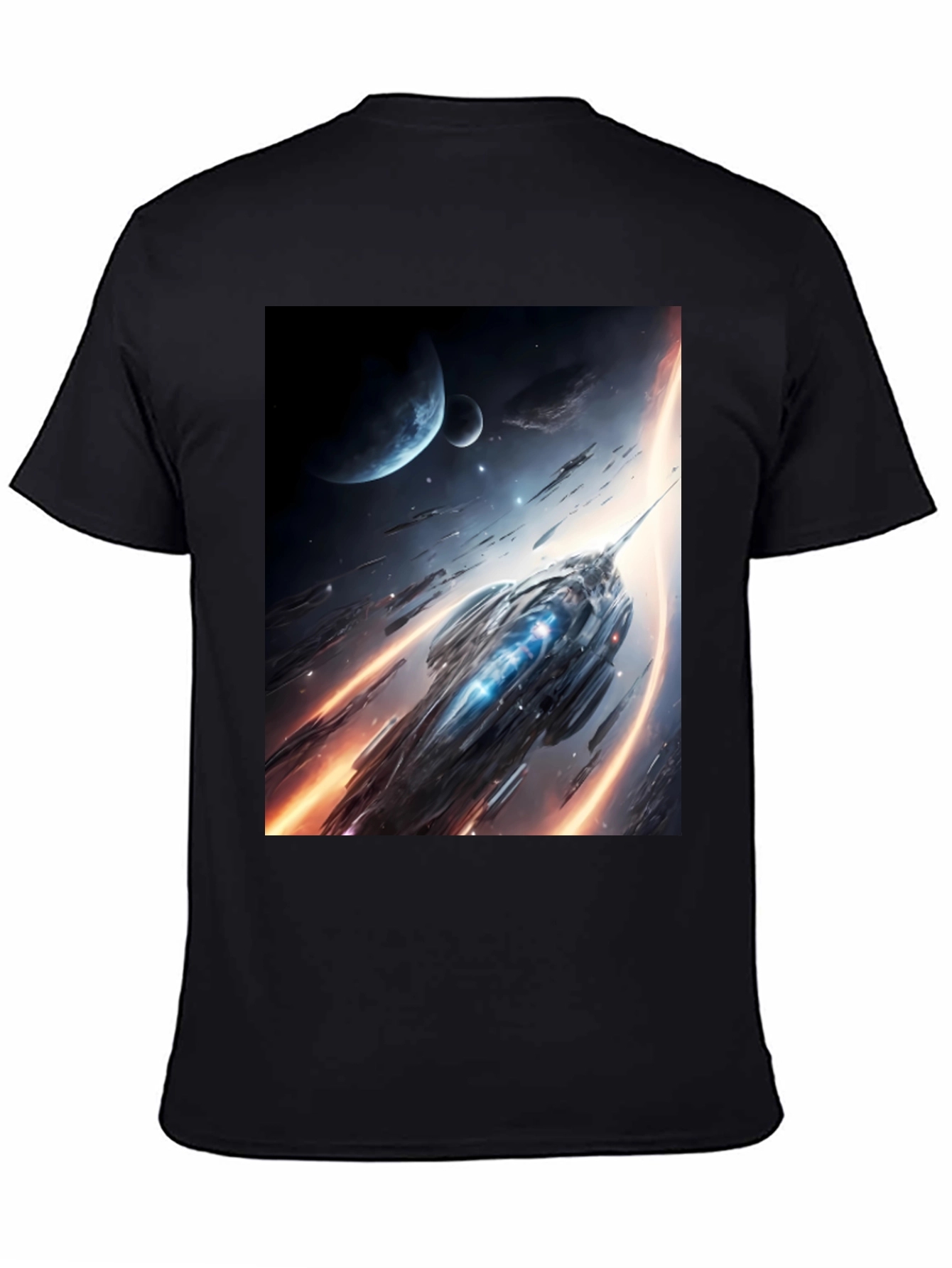 Sci-Fi Spaceship Graphic Black T-Shirt