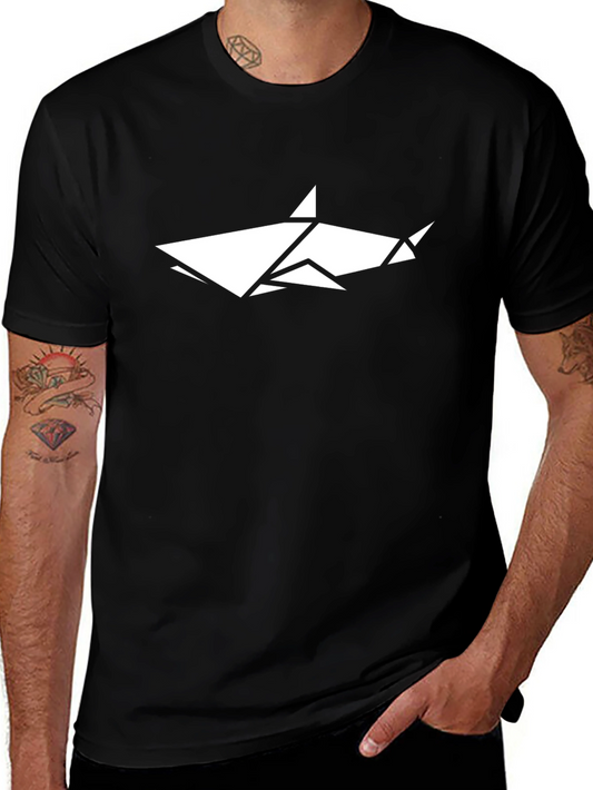 Origami Shark Graphic Tee - Mens Black Cotton T-Shirt