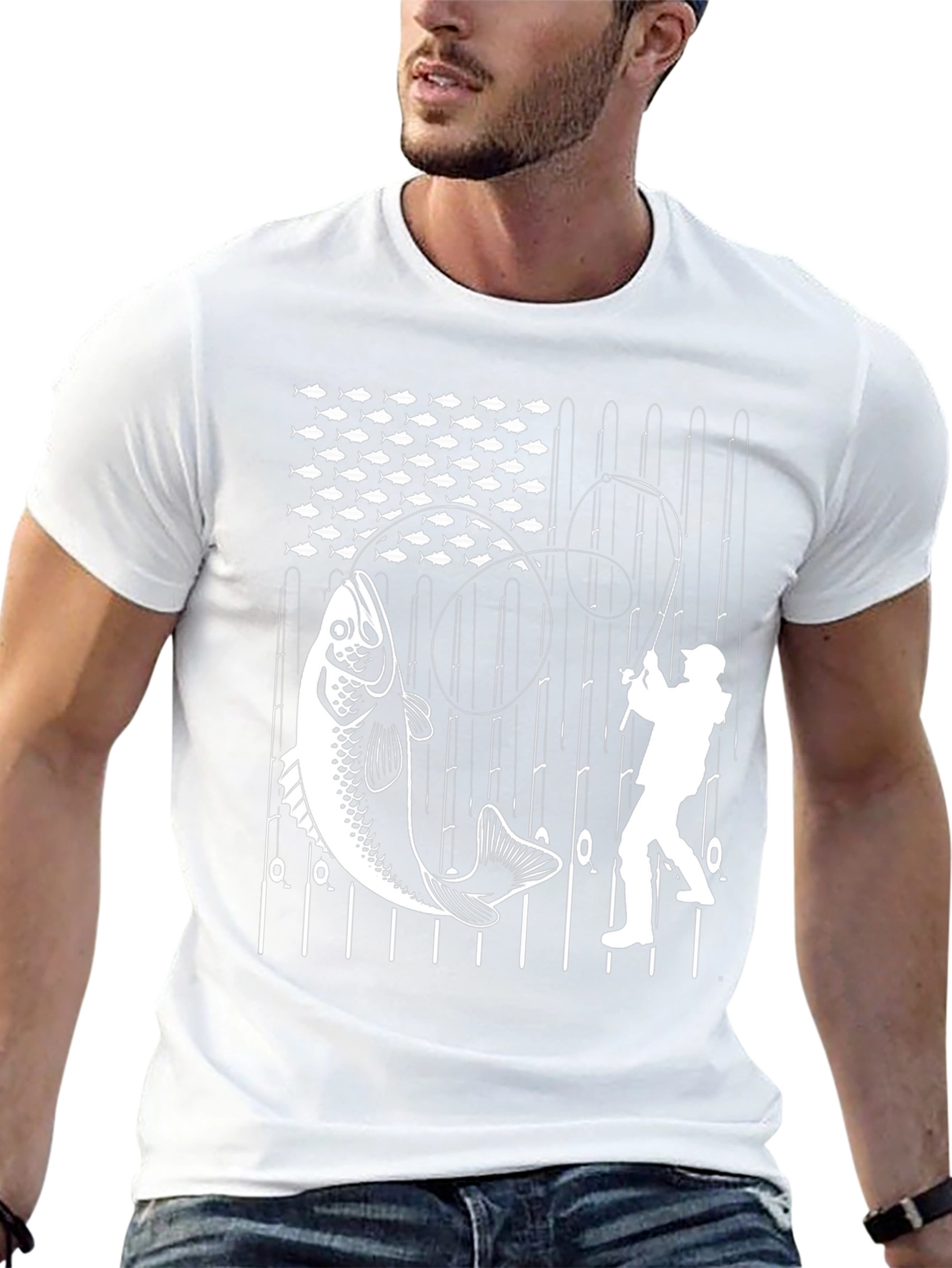 Fishing American Flag Graphic T-Shirt