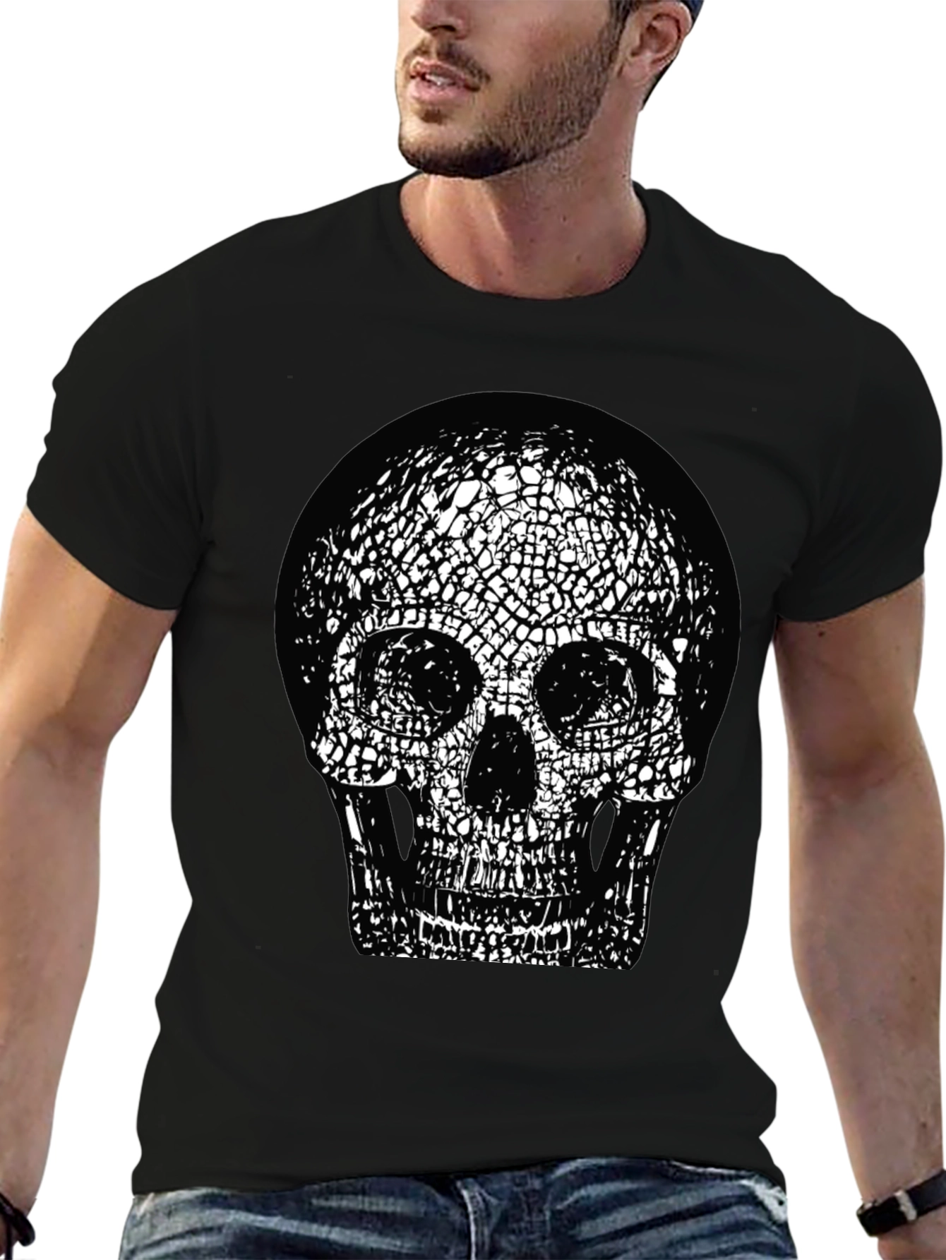Skull Graphic Print Black Crew Neck T-Shirt
