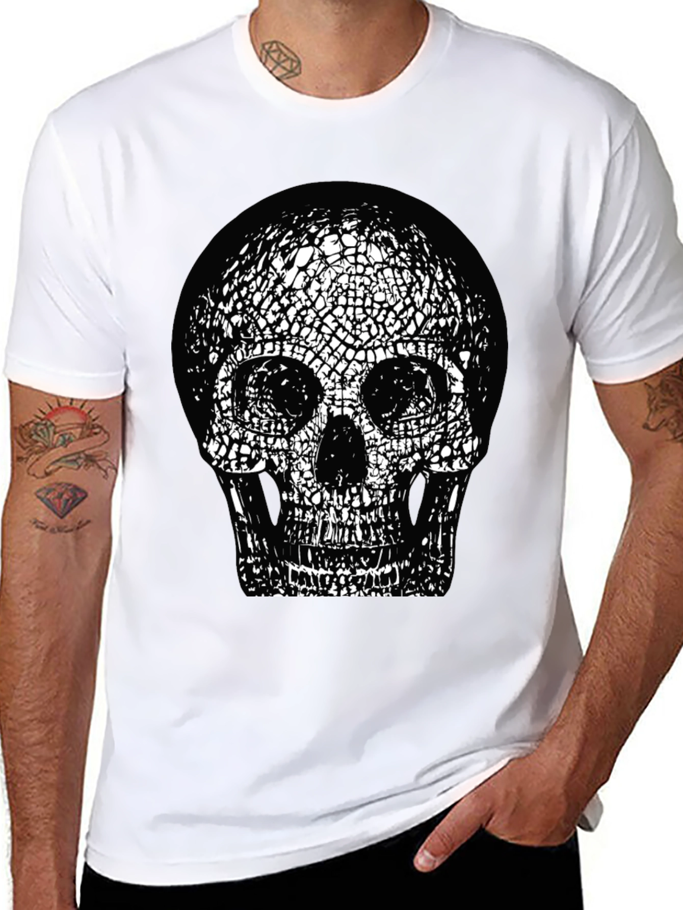 Skull Graphic Print Black Crew Neck T-Shirt