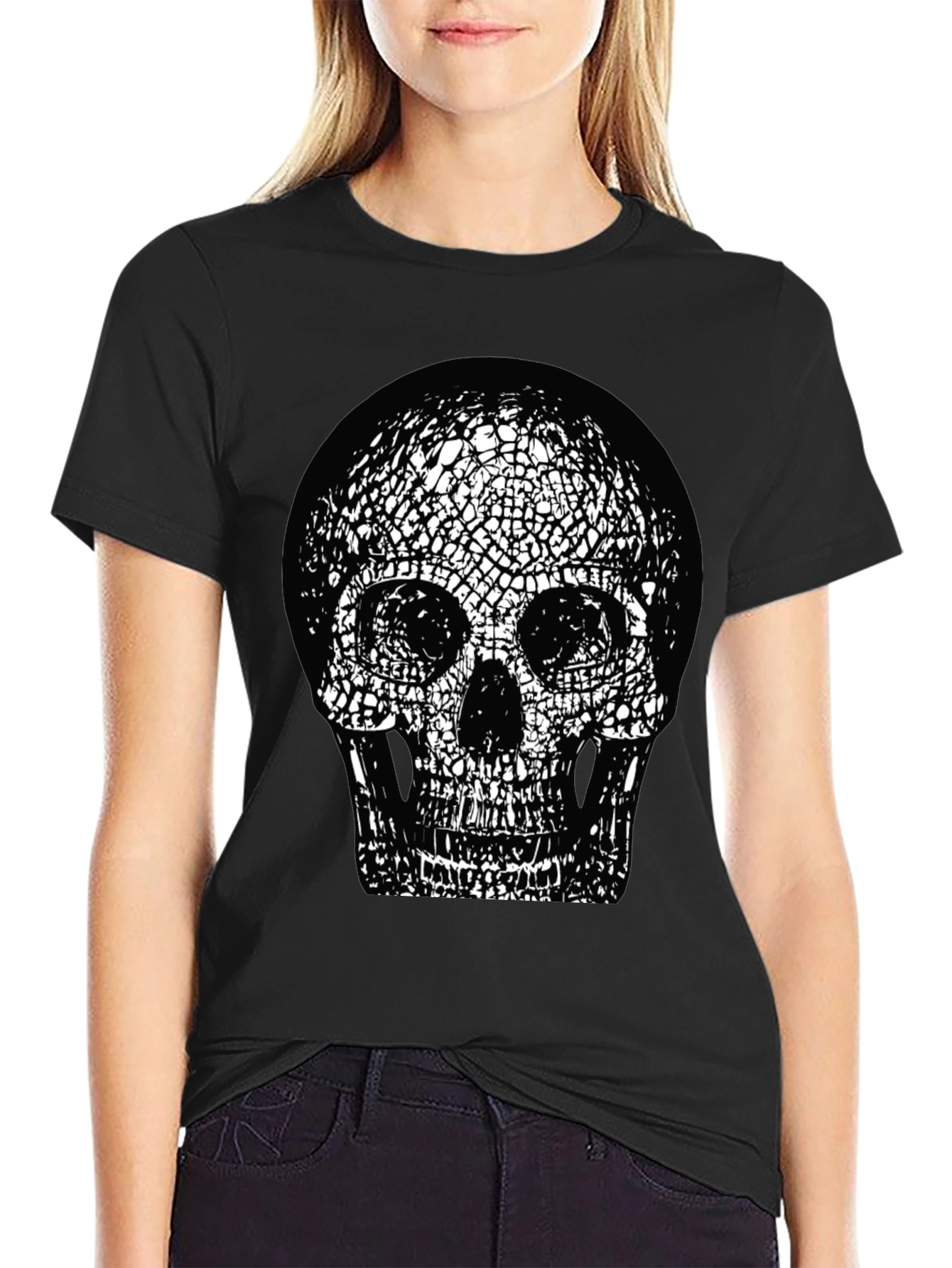 Skull Graphic Print Black Crew Neck T-Shirt