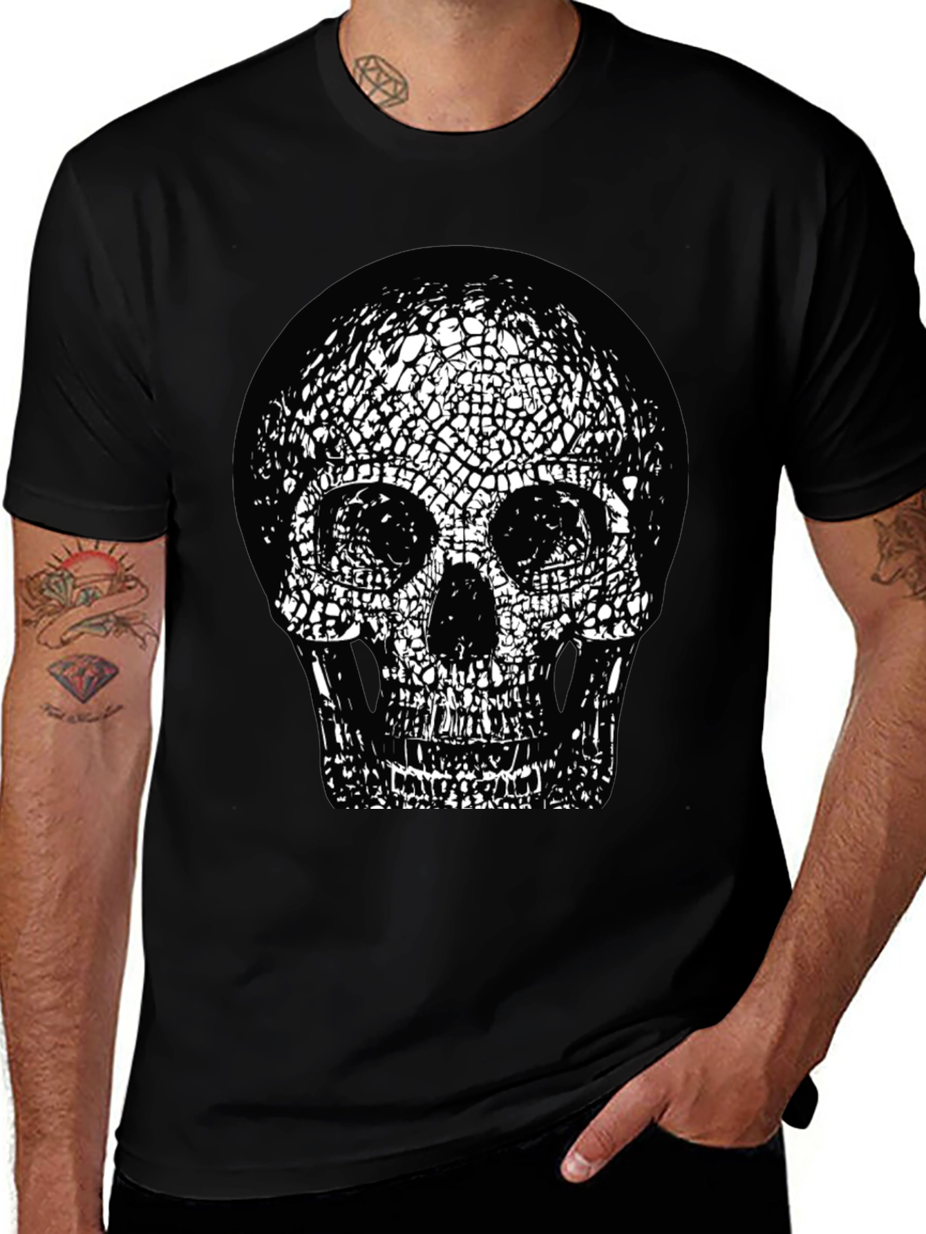 Skull Graphic Print Black Crew Neck T-Shirt