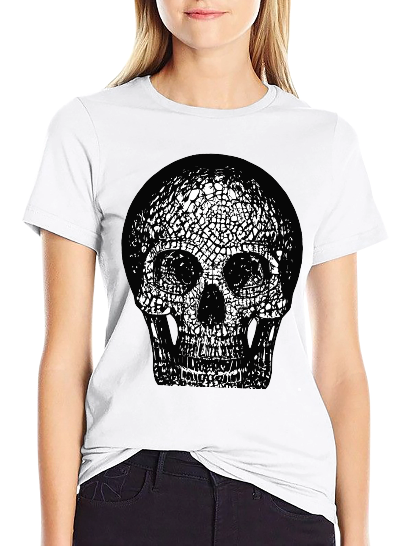 Skull Graphic Print Black Crew Neck T-Shirt