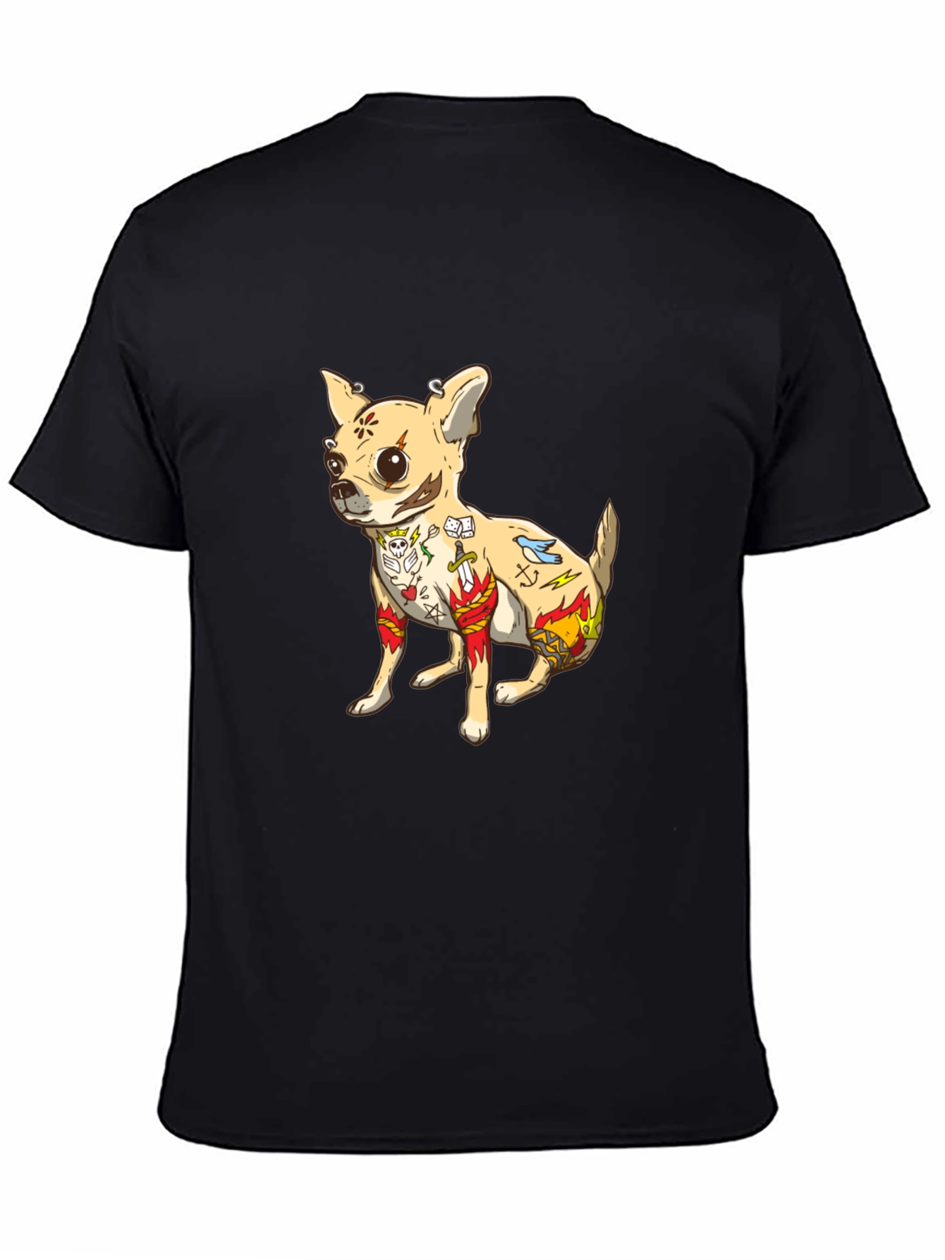 Tattooed Chihuahua Graphic Tee - Black Cotton T-Shirt