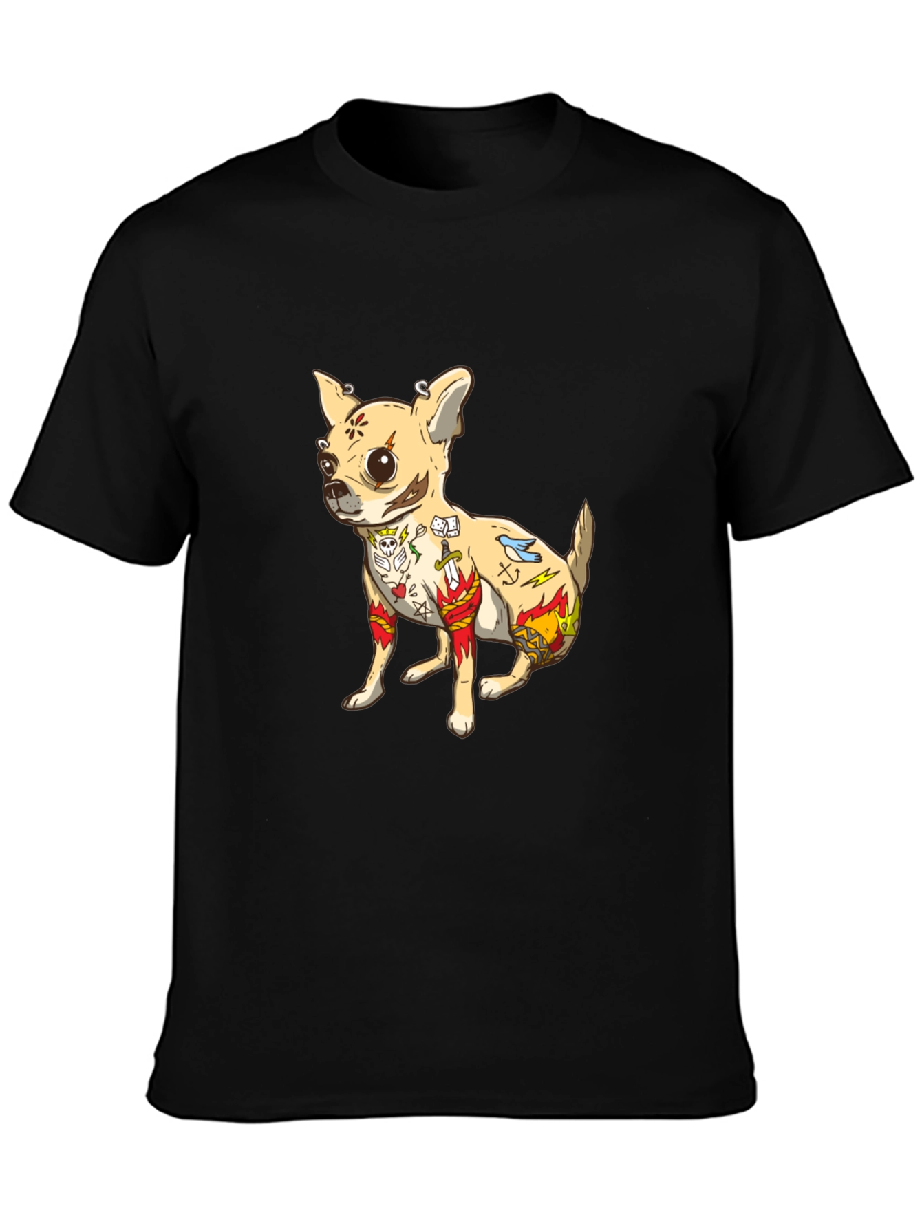 Tattooed Chihuahua Graphic Tee - Black Cotton T-Shirt