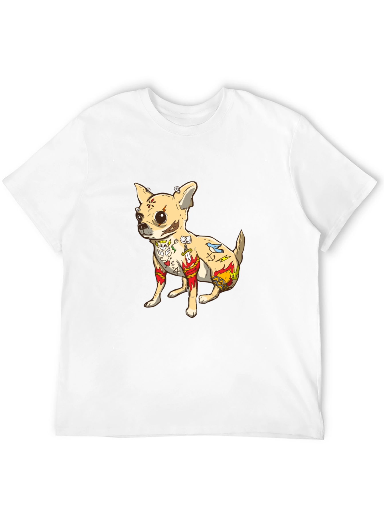 Tattooed Chihuahua Graphic Tee - Black Cotton T-Shirt