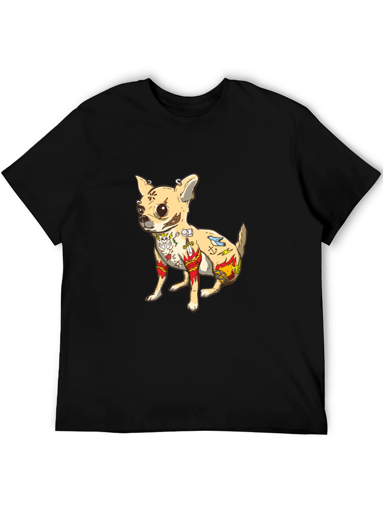 Tattooed Chihuahua Graphic Tee - Black Cotton T-Shirt