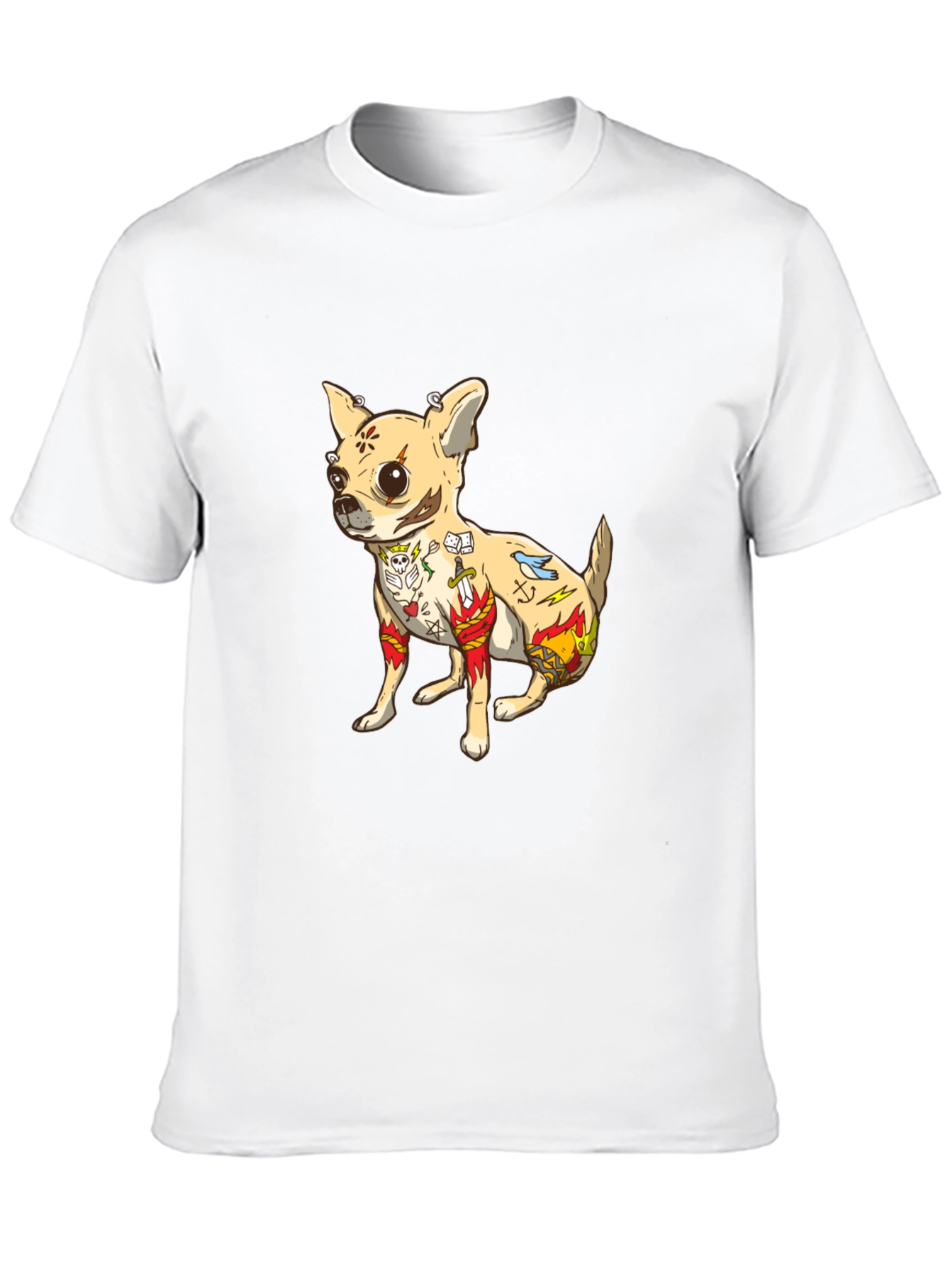 Tattooed Chihuahua Graphic Tee - Black Cotton T-Shirt
