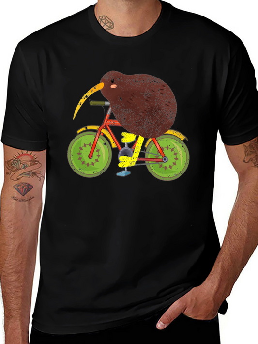 Kiwi on Bike Graphic Tee - Unique Design Black T-Shirt