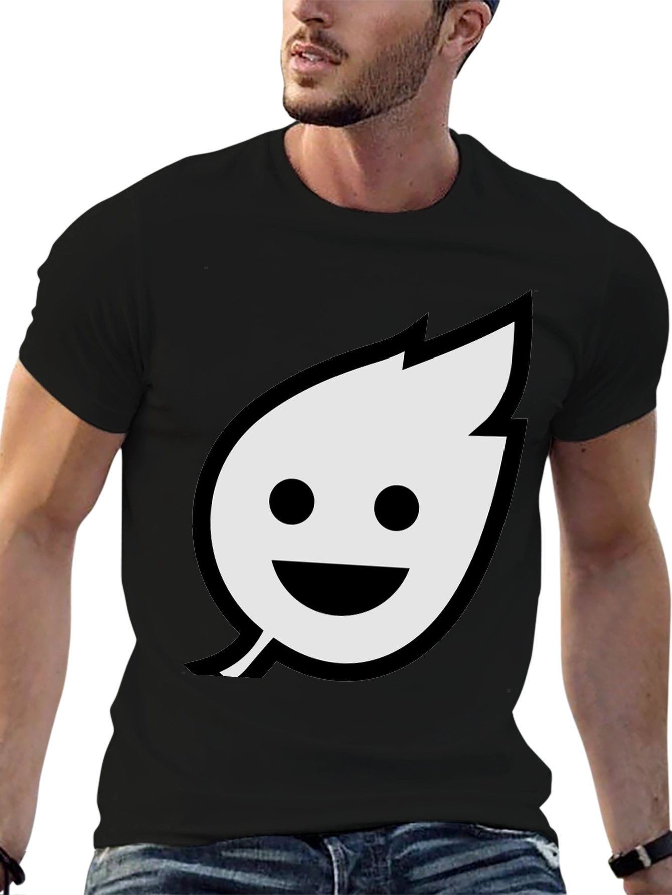 Smiley Leaf Graphic T-Shirt - Black