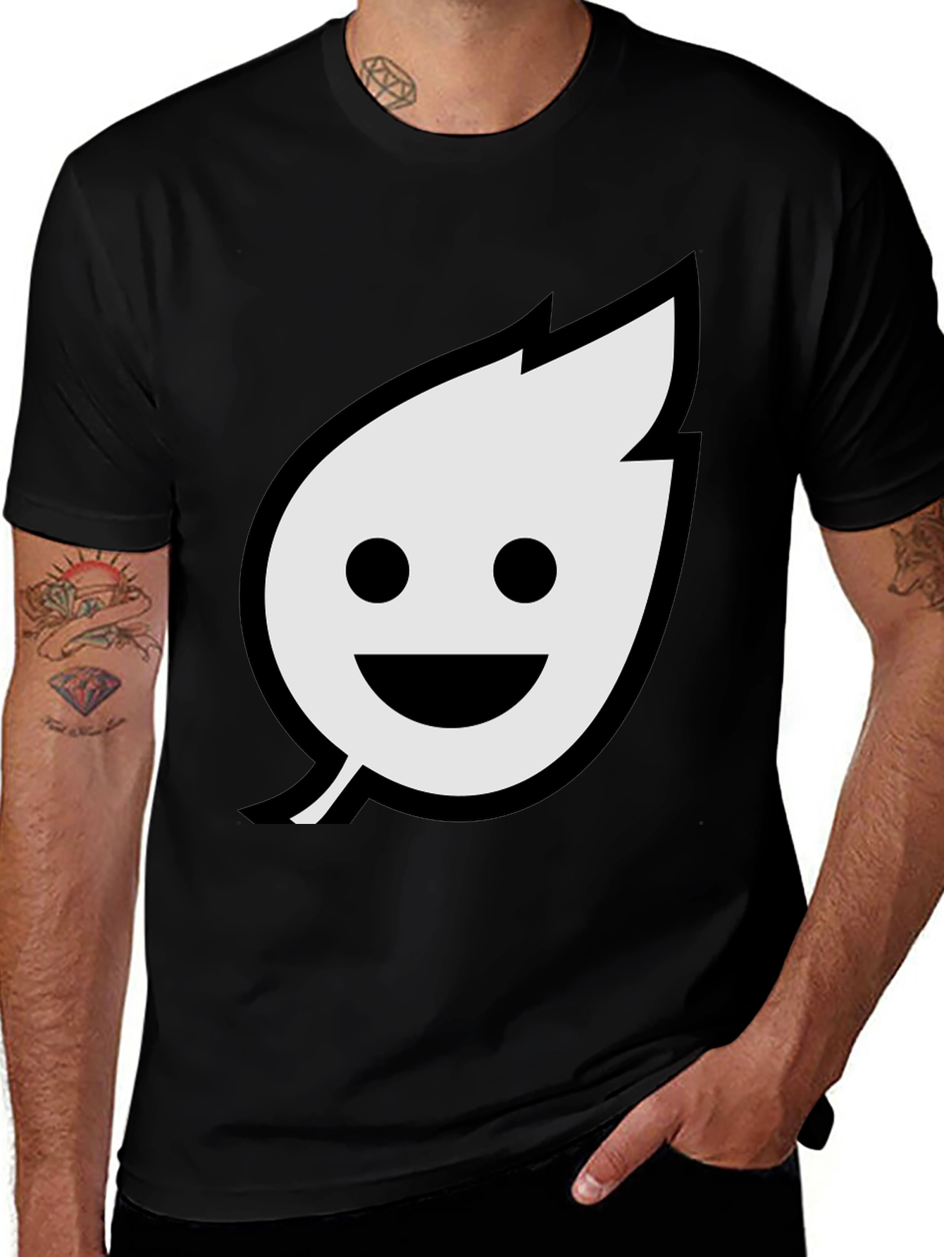 Smiley Leaf Graphic T-Shirt - Black