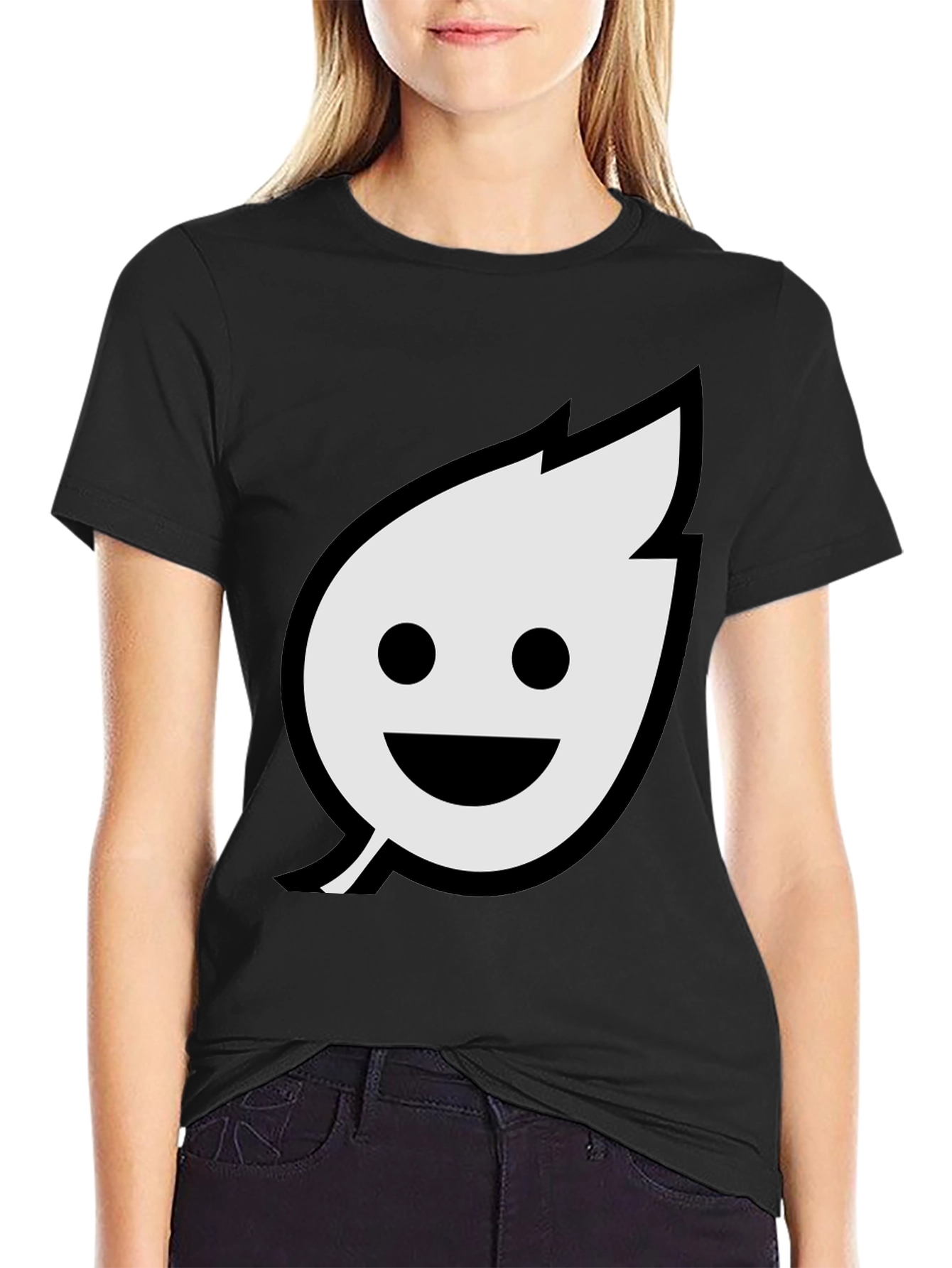 Smiley Leaf Graphic T-Shirt - Black
