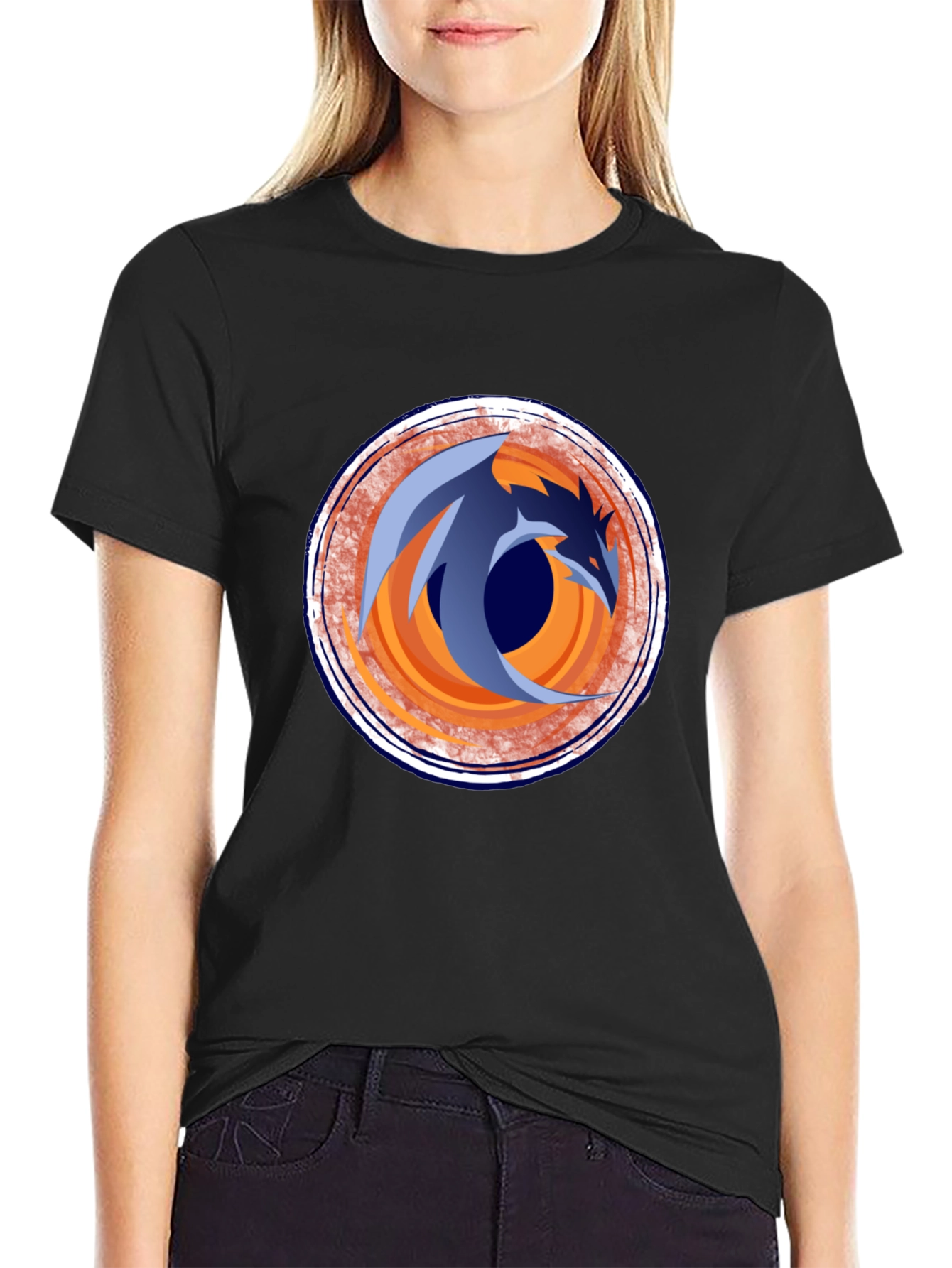 Dragon Circle Graphic Tee - Stylish Black Cotton T-Shirt