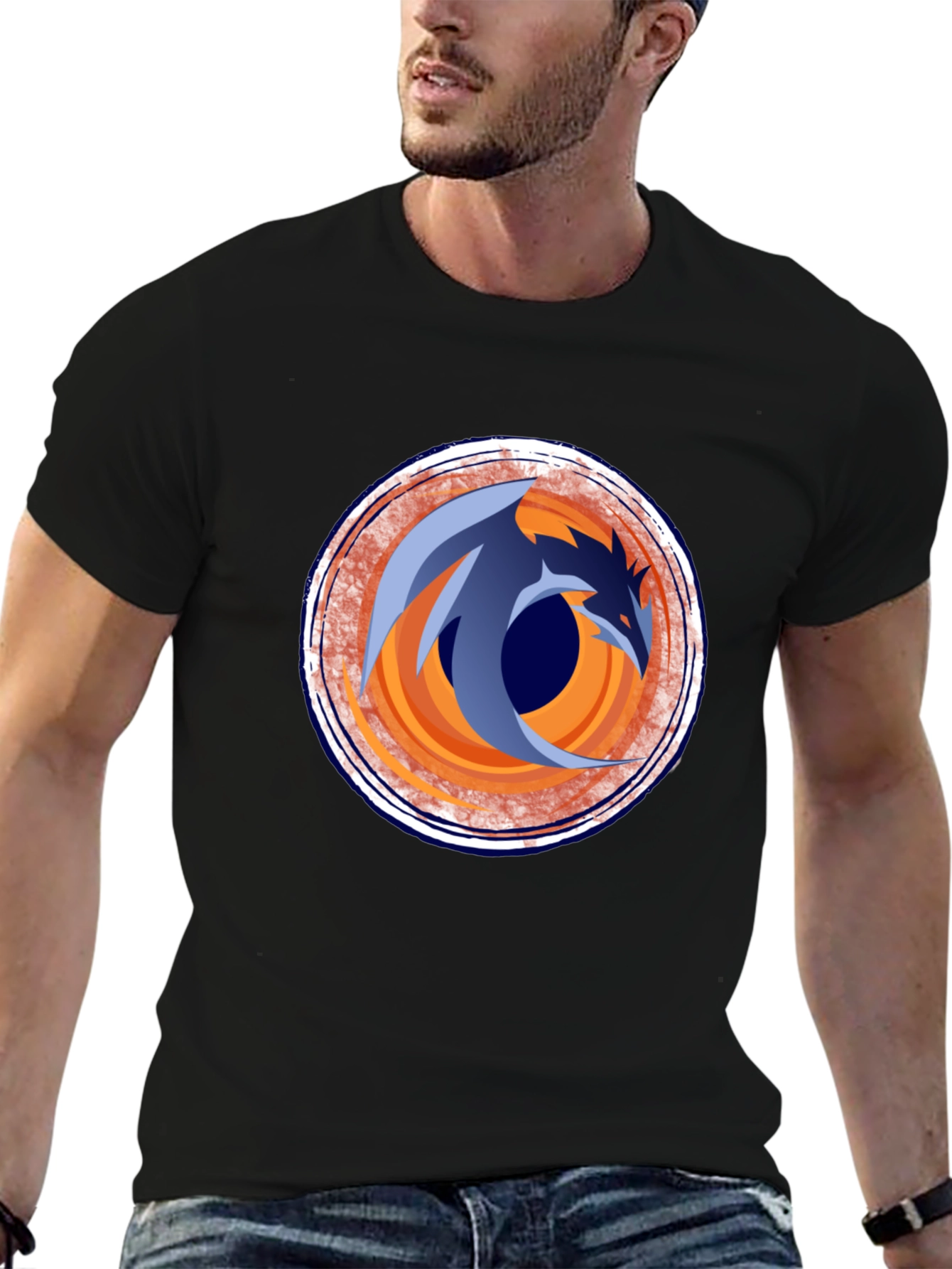 Dragon Circle Graphic Tee - Stylish Black Cotton T-Shirt