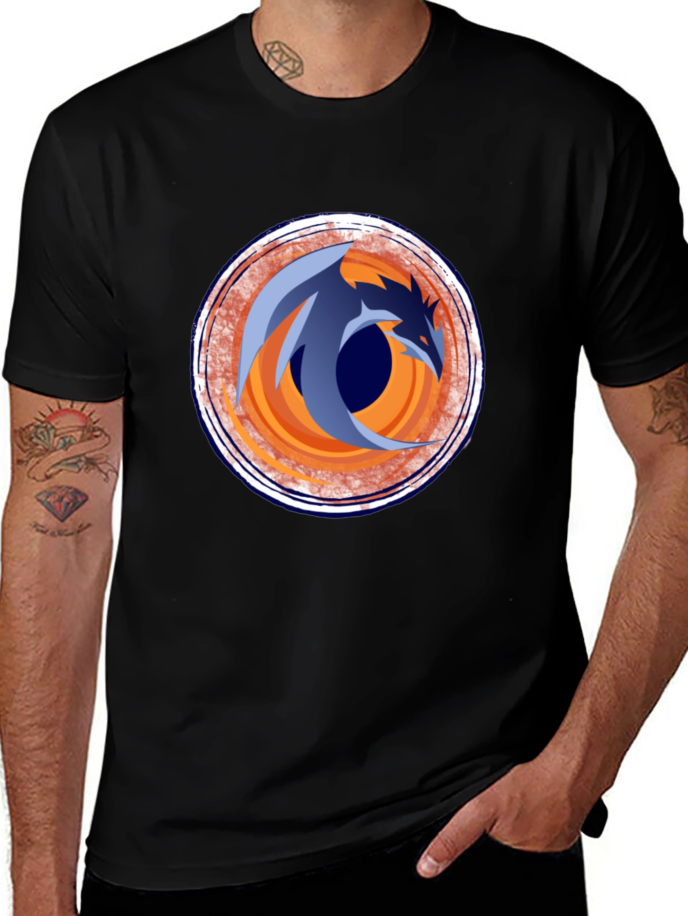 Dragon Circle Graphic Tee - Stylish Black Cotton T-Shirt