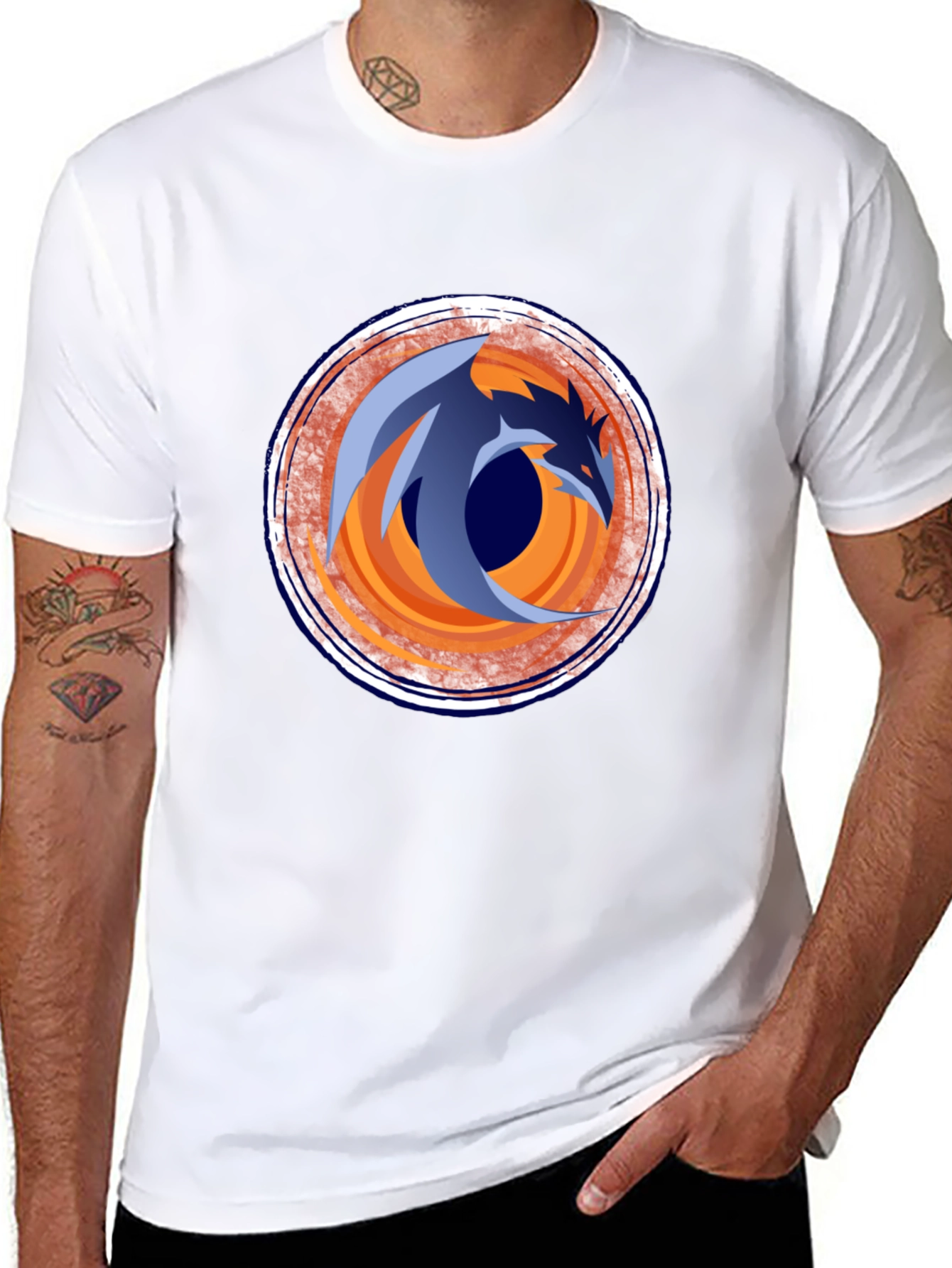 Dragon Circle Graphic Tee - Stylish Black Cotton T-Shirt
