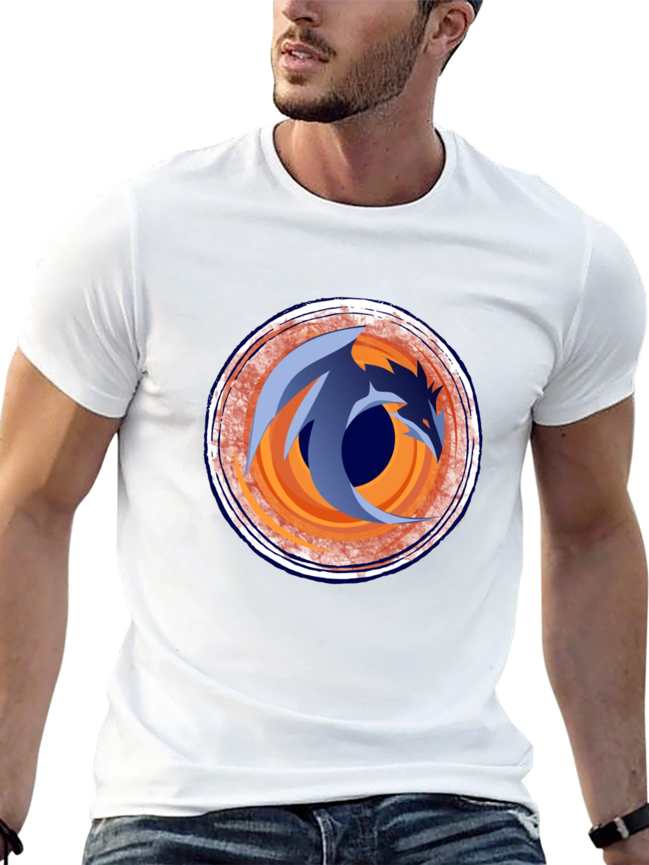 Dragon Circle Graphic Tee - Stylish Black Cotton T-Shirt