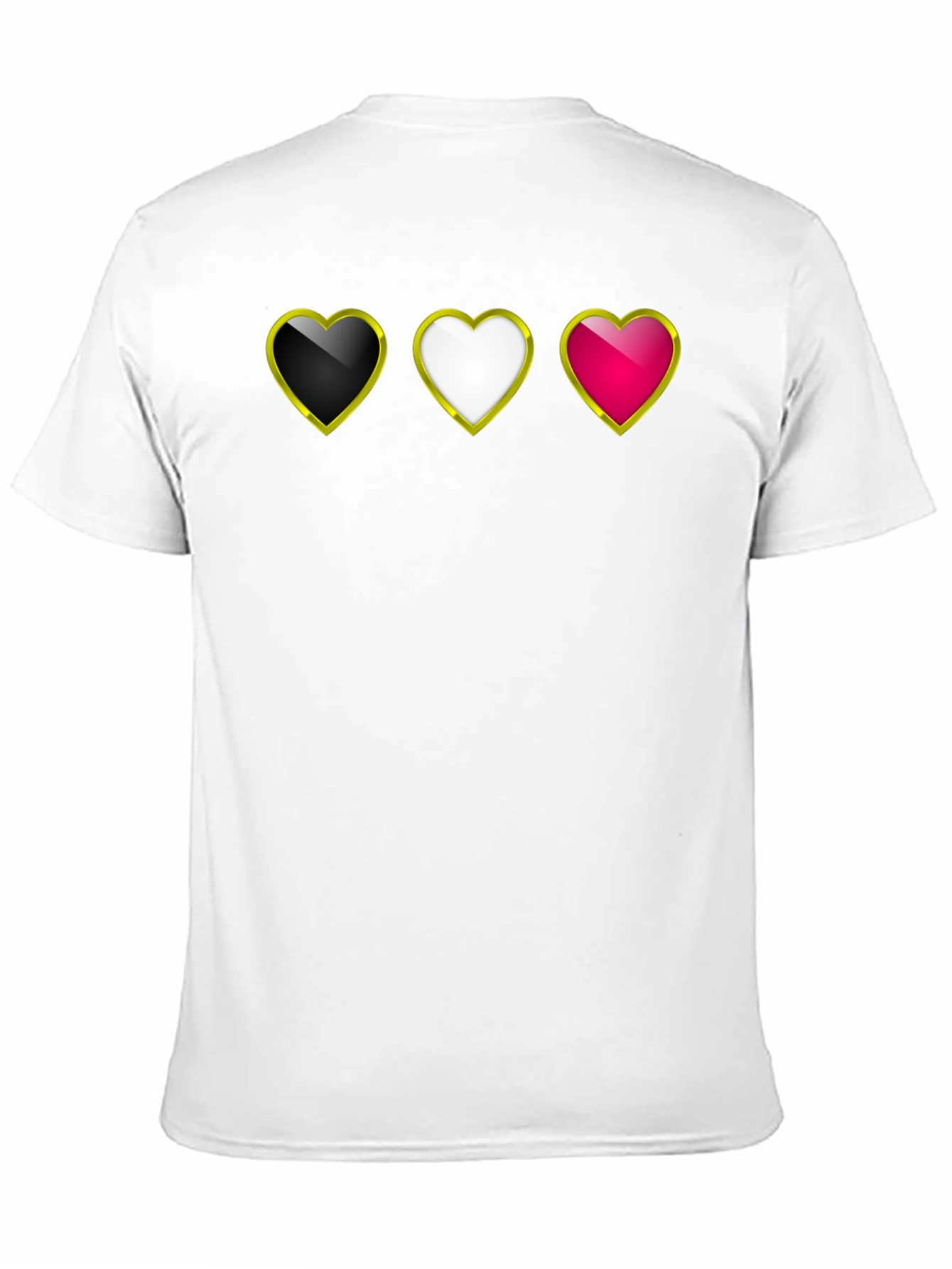 Heart Trio Black T-Shirt: Gold Trim Hearts Design