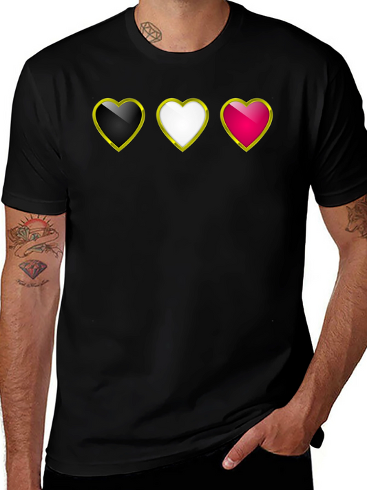 Heart Trio Black T-Shirt: Gold Trim Hearts Design