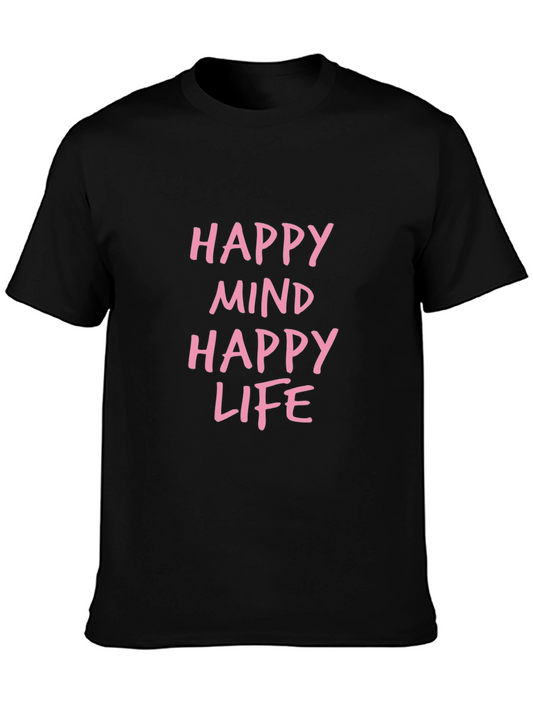 Happy Mind Happy Life Graphic Tee - Black Casual T-Shirt