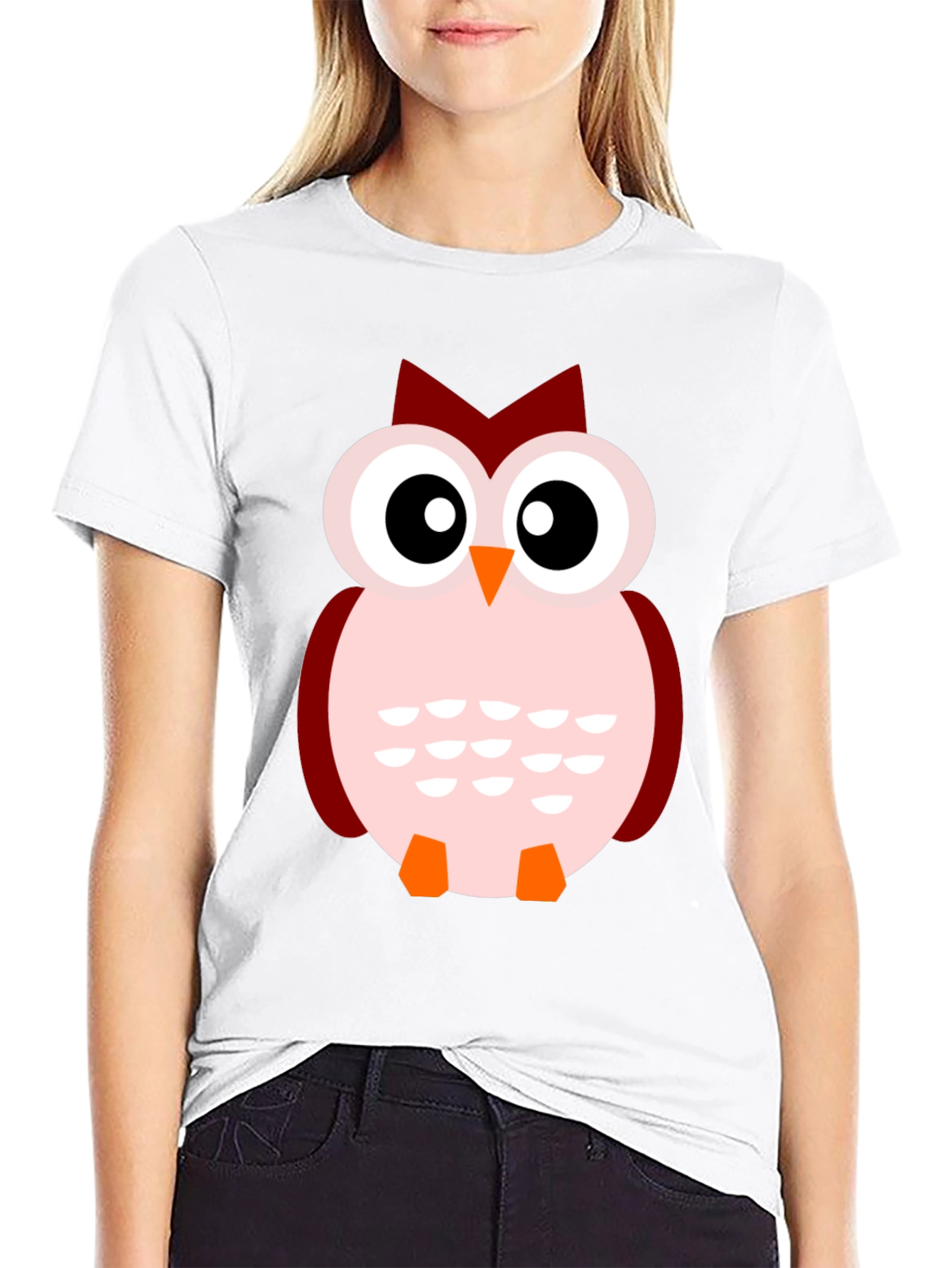 Cute Cartoon Owl Black T-Shirt