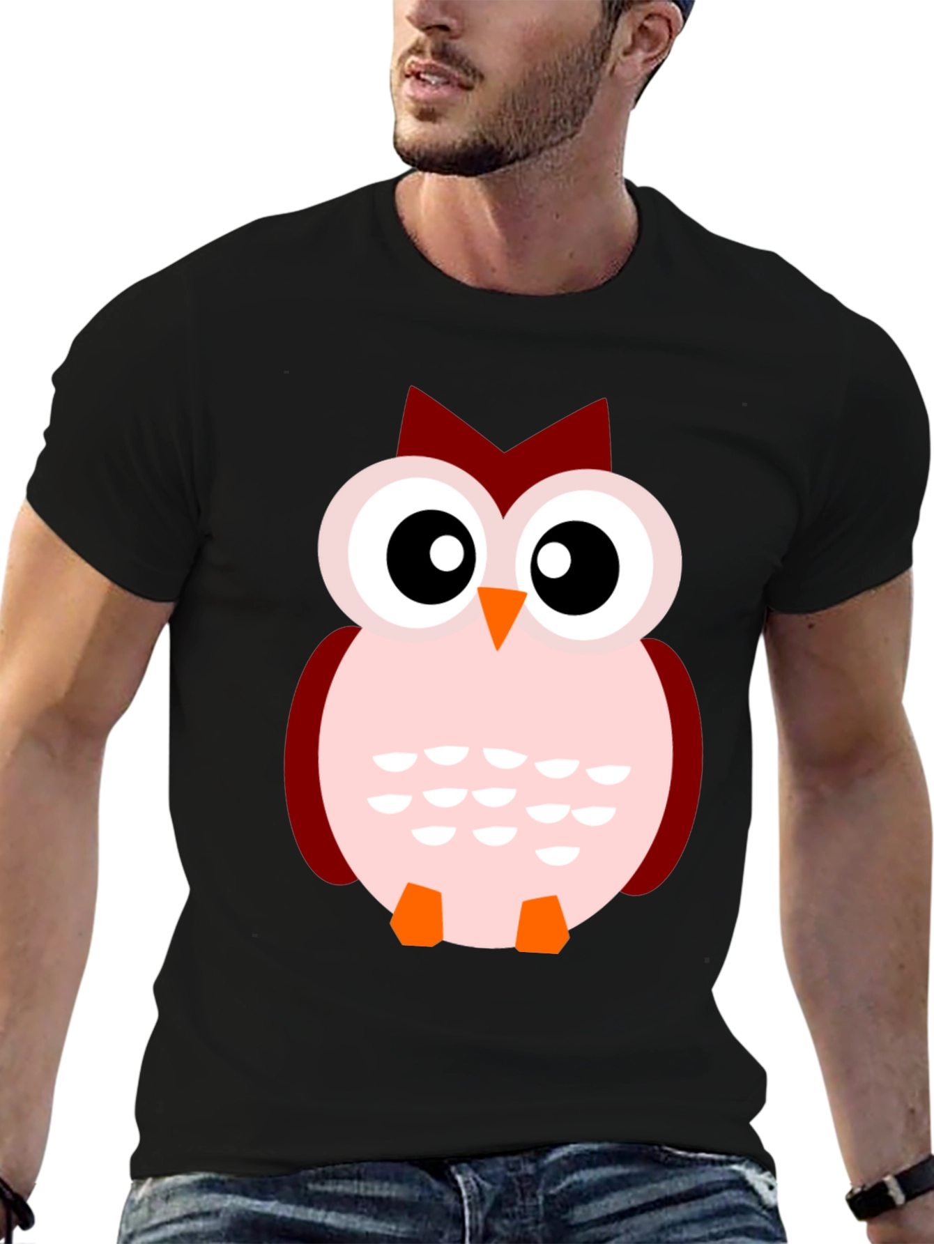 Cute Cartoon Owl Black T-Shirt